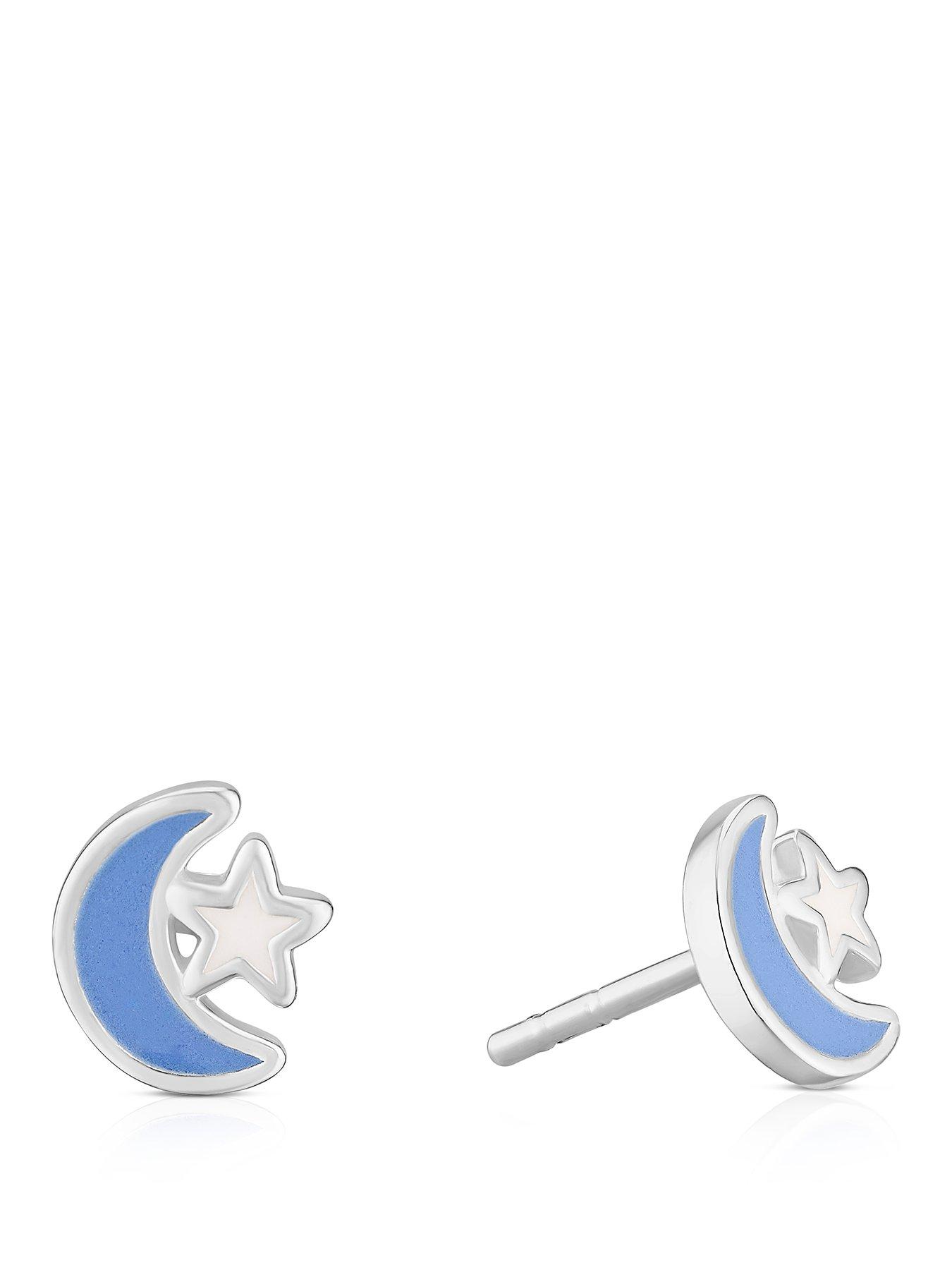 H. Samuel Children's Sterling Silver Blue Enamel Moon  &  Star Stud Earrings