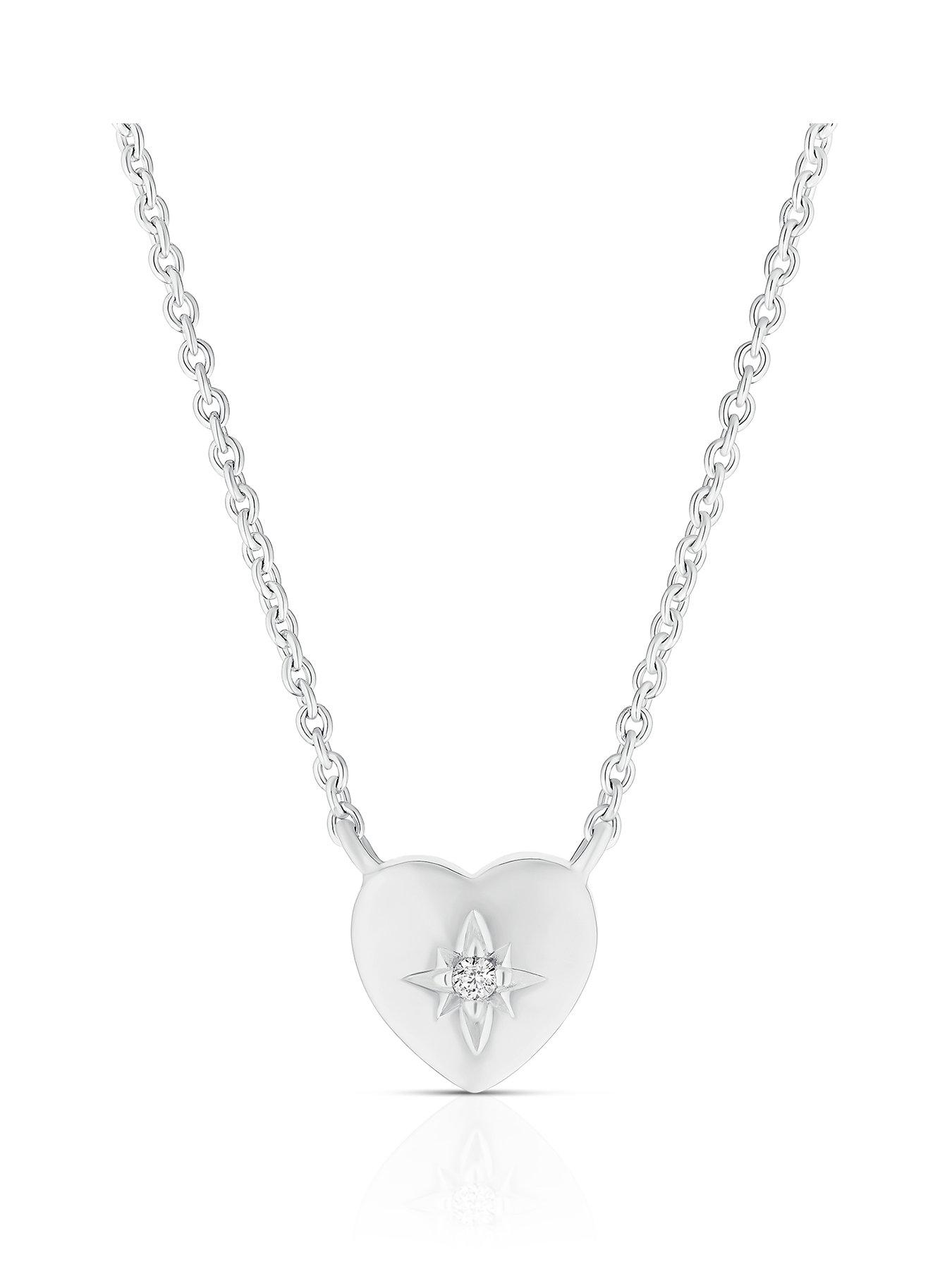undefined Children's Sterling Silver Heart CZ Star Pendant 14+2" Necklace