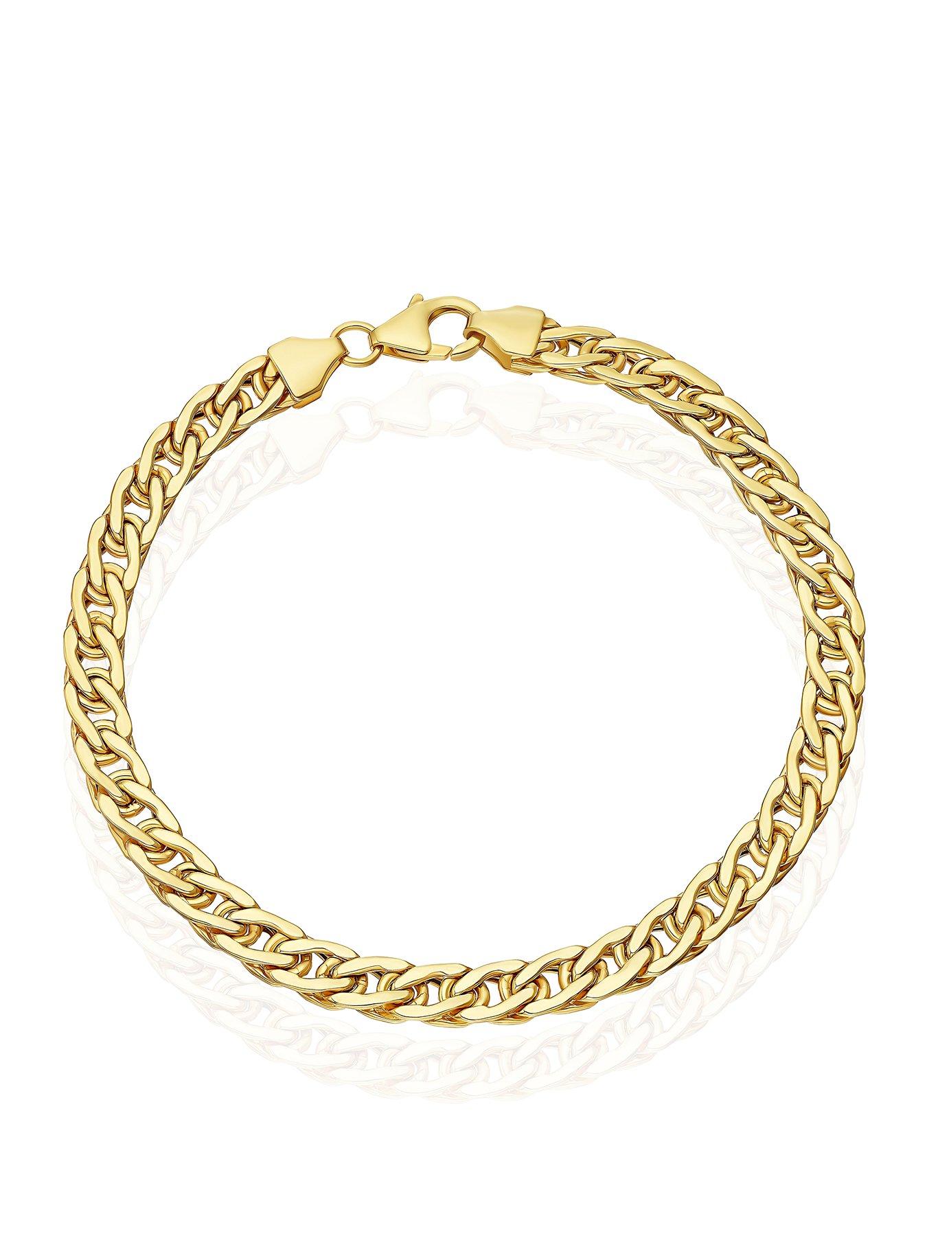 Ernest Jones 9ct Wide Double Curb Bracelet - Gold