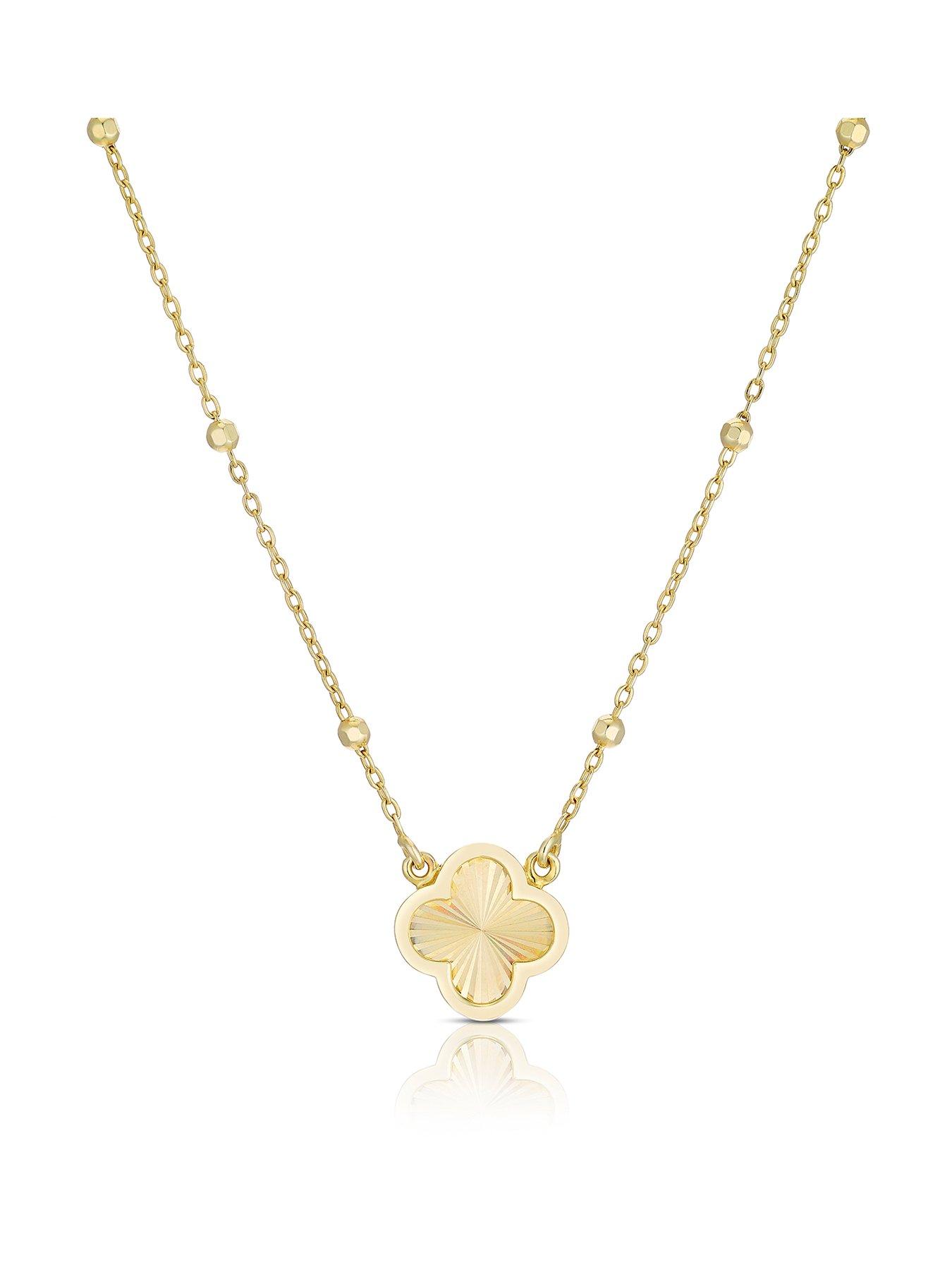 undefined 9ct Gold 16" Diamond Cut Clover Pendant Necklace