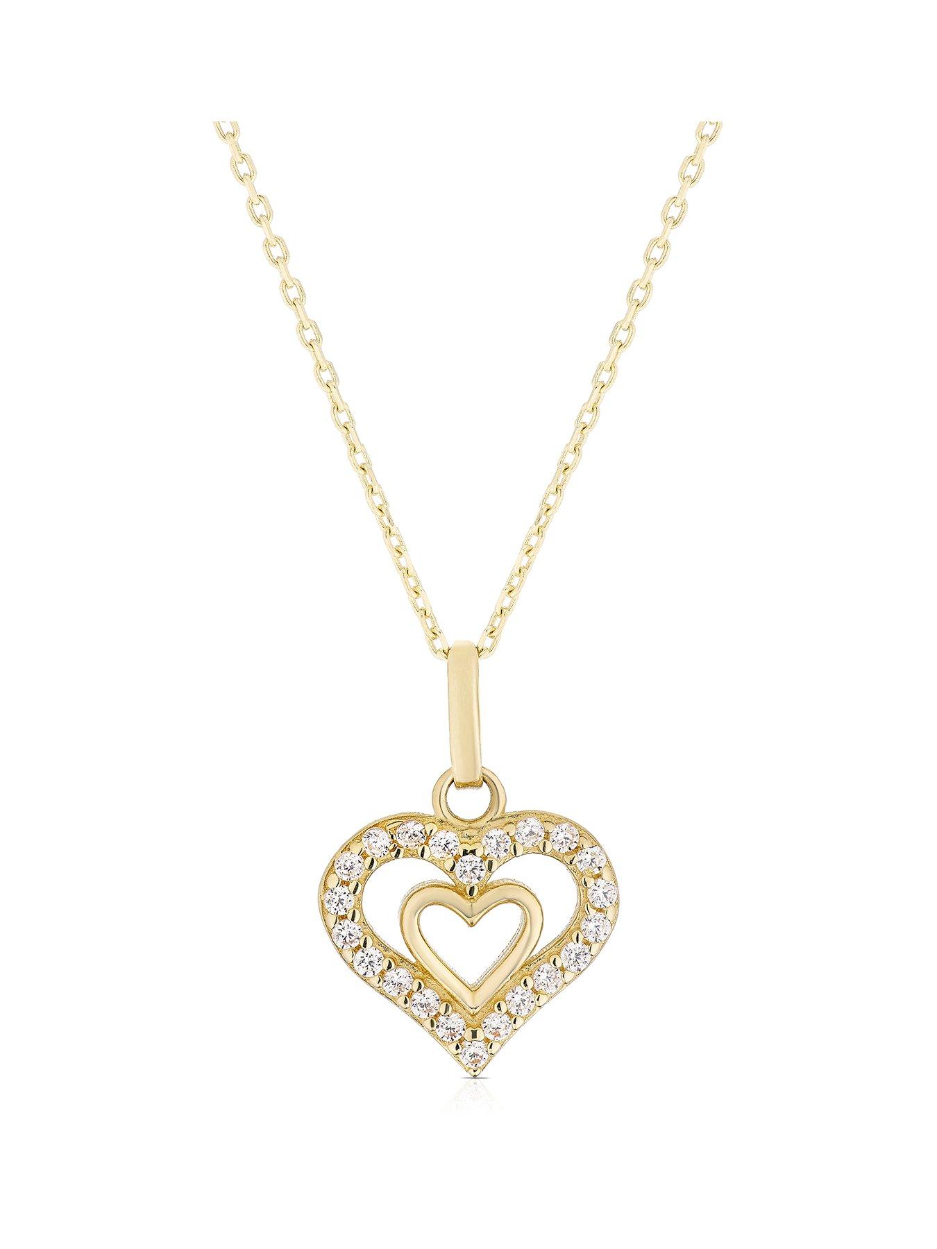 H. Samuel 9ct Gold CZ Double Heart Pendant Necklace
