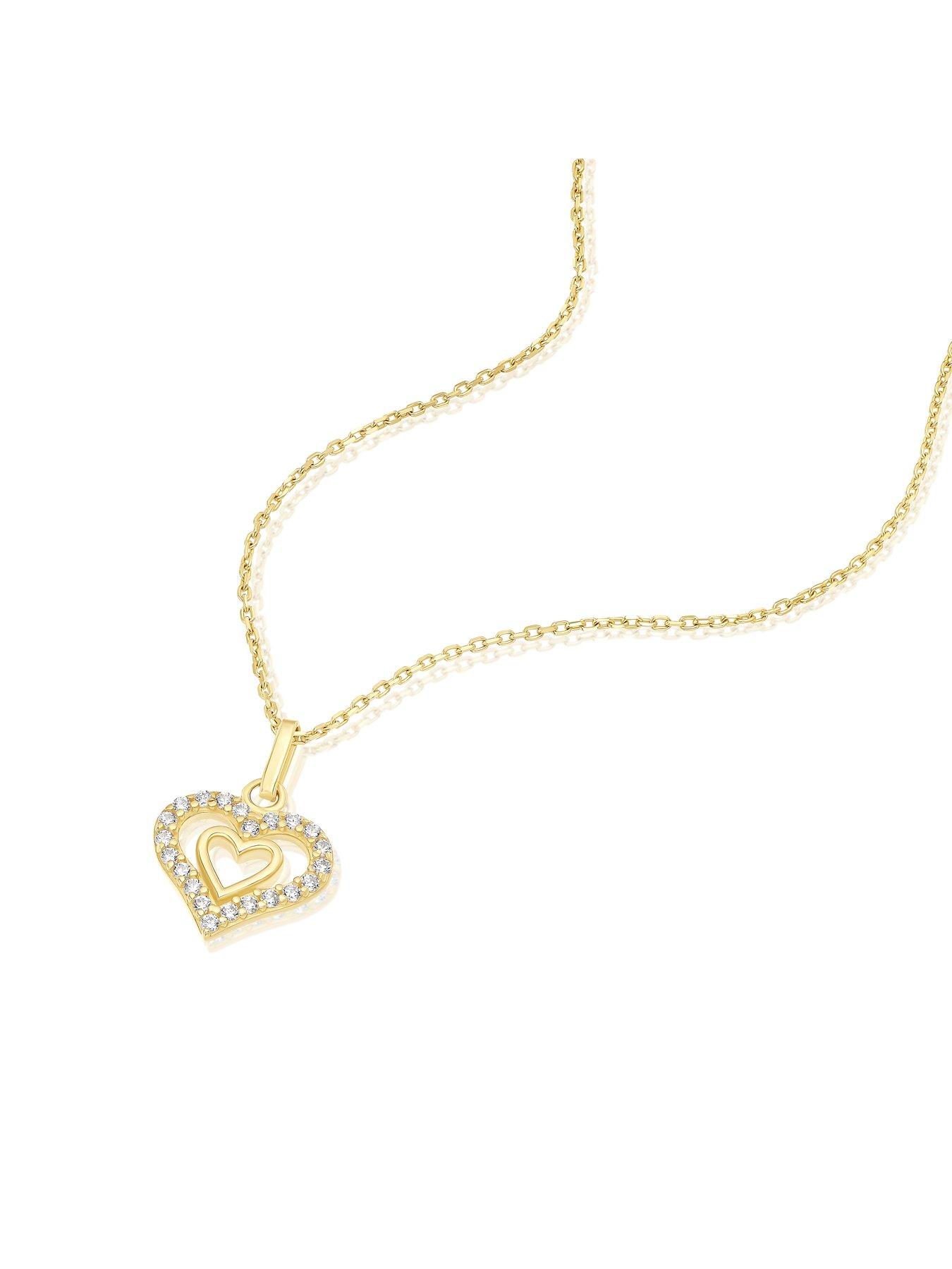  image of h-samuel-9ct-gold-cz-double-heart-pendant-necklace