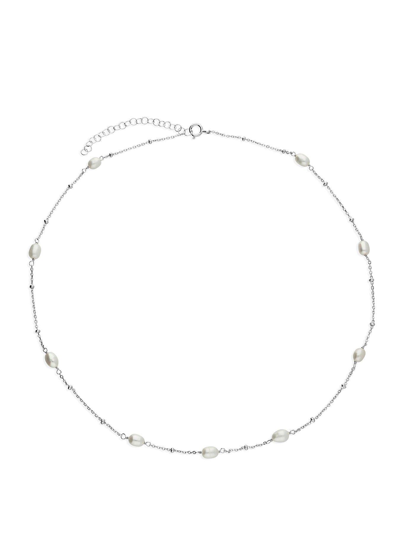 Ernest Jones Sterling Silver  &  Cultured Freshwater Pearl Station Necklace