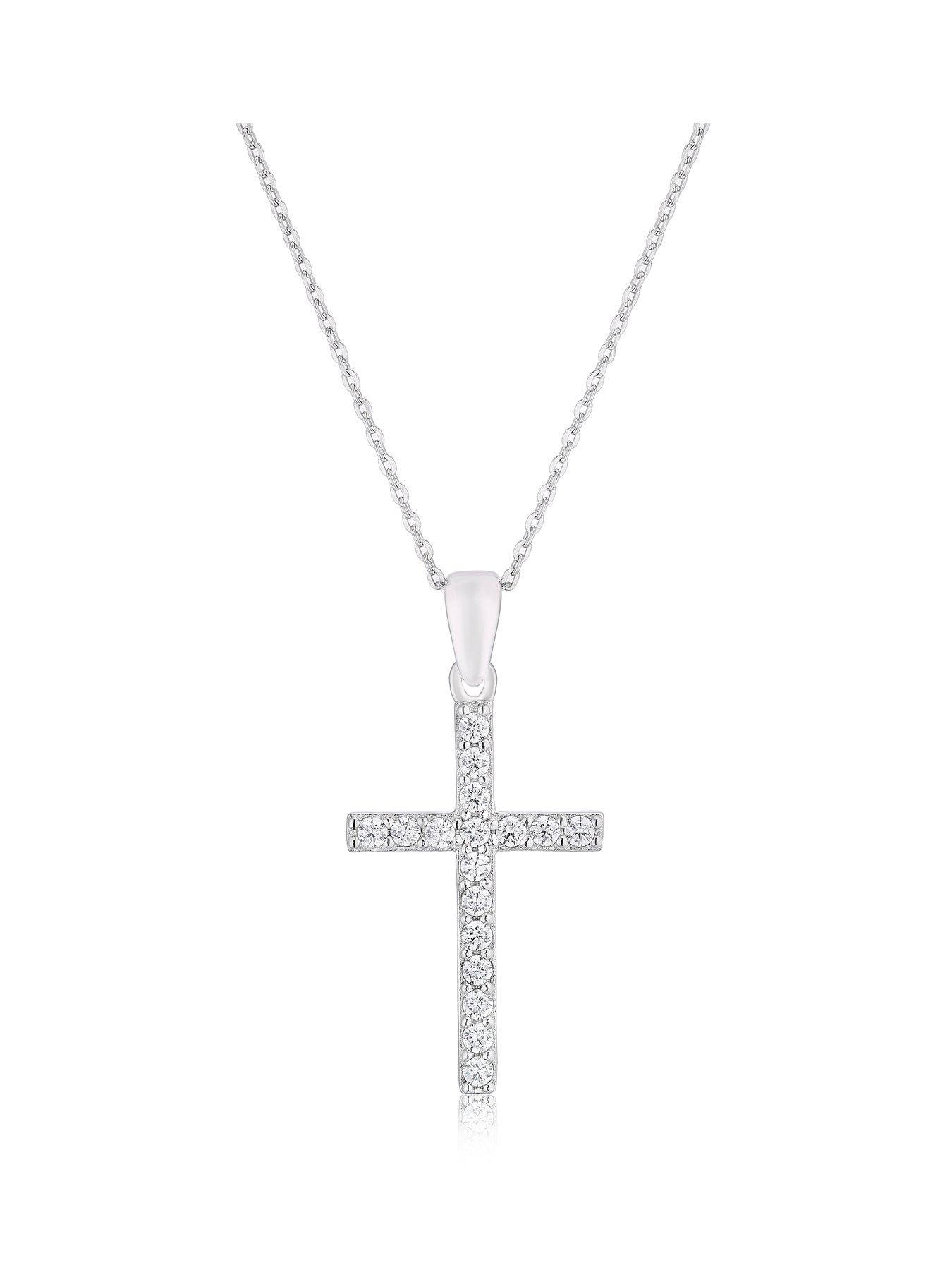 undefined Sterling Silver CZ Large Cross Pendant