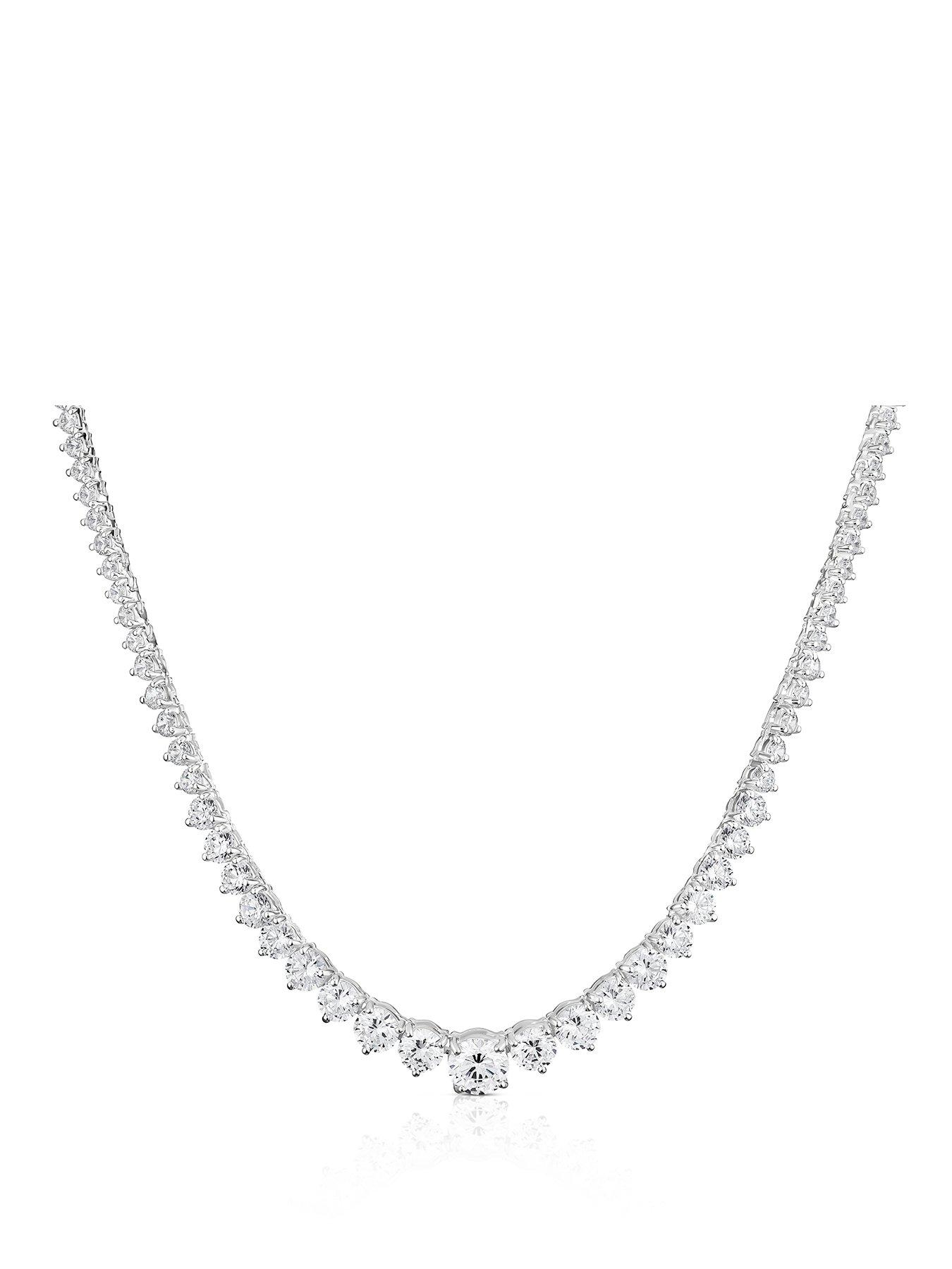 Ernest Jones Sterling Silver Graduated Cz Necklace - One Colour