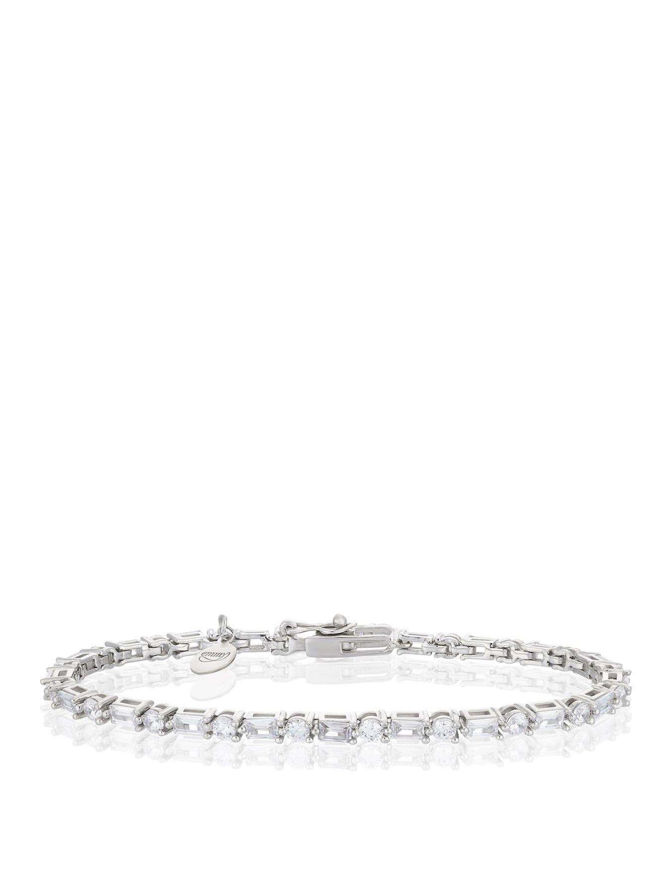 H. Samuel Emmy London Platinum Plated Sterling Silver Baguette  &  Round CZ Tennis Bracelet