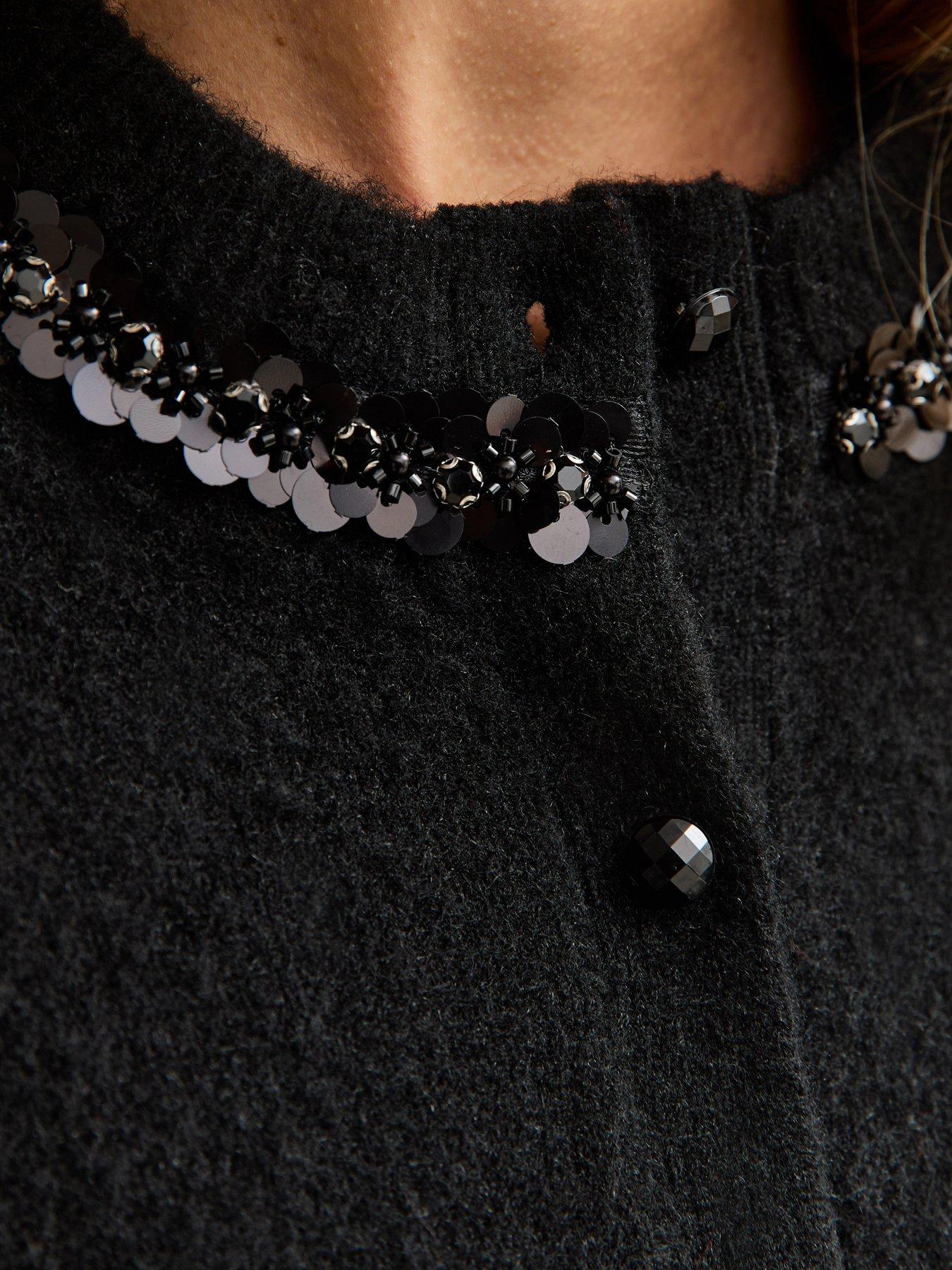 Image 5 of 5 of New Look Black Sequin Neck Trim Cardigan
