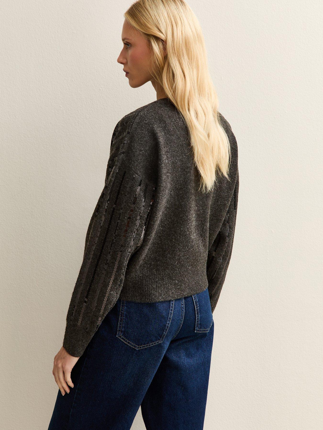  image of new-look-sequin-embellished-cardigan-dark-grey