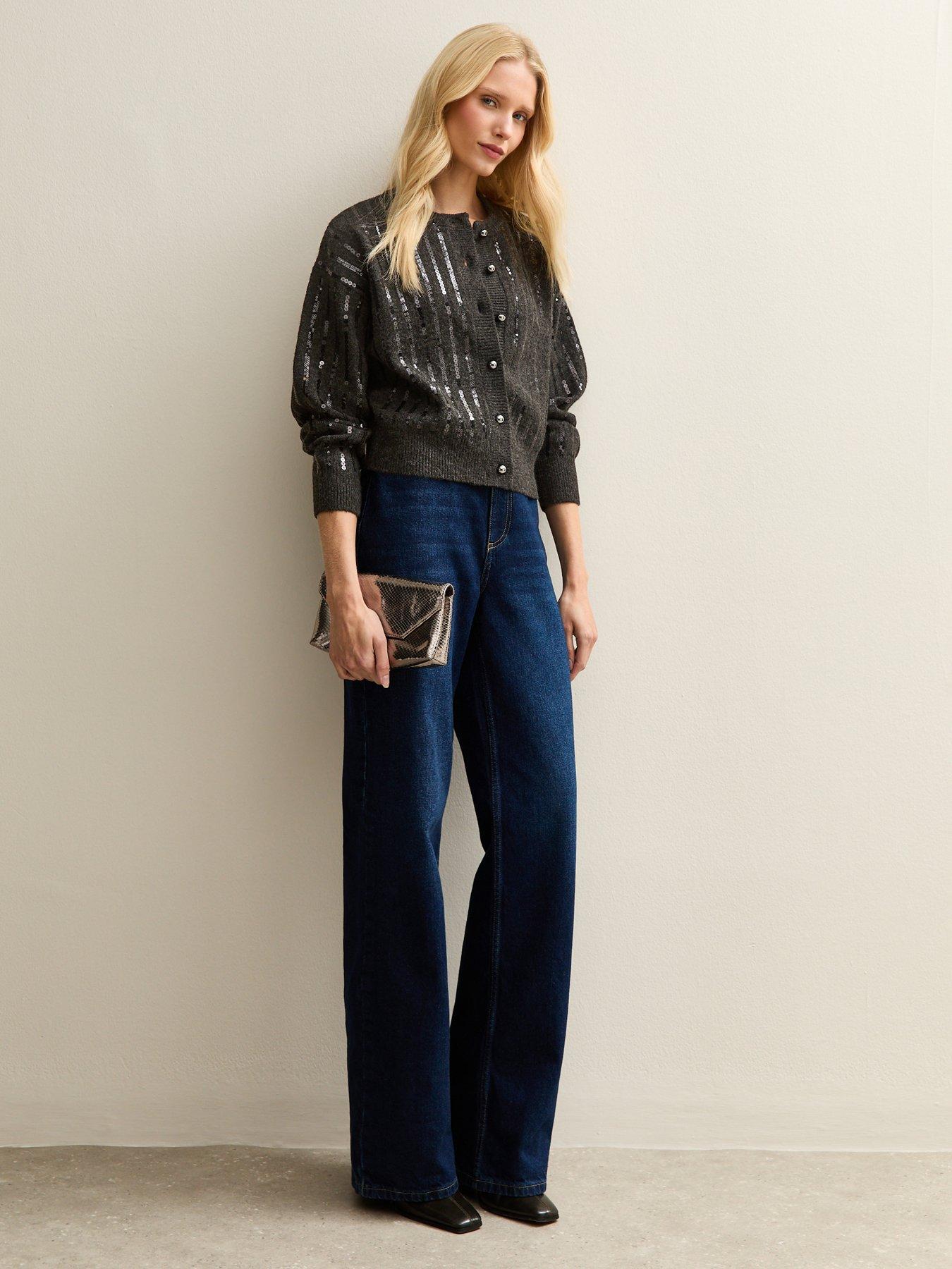  image of new-look-sequin-embellished-cardigan-dark-grey