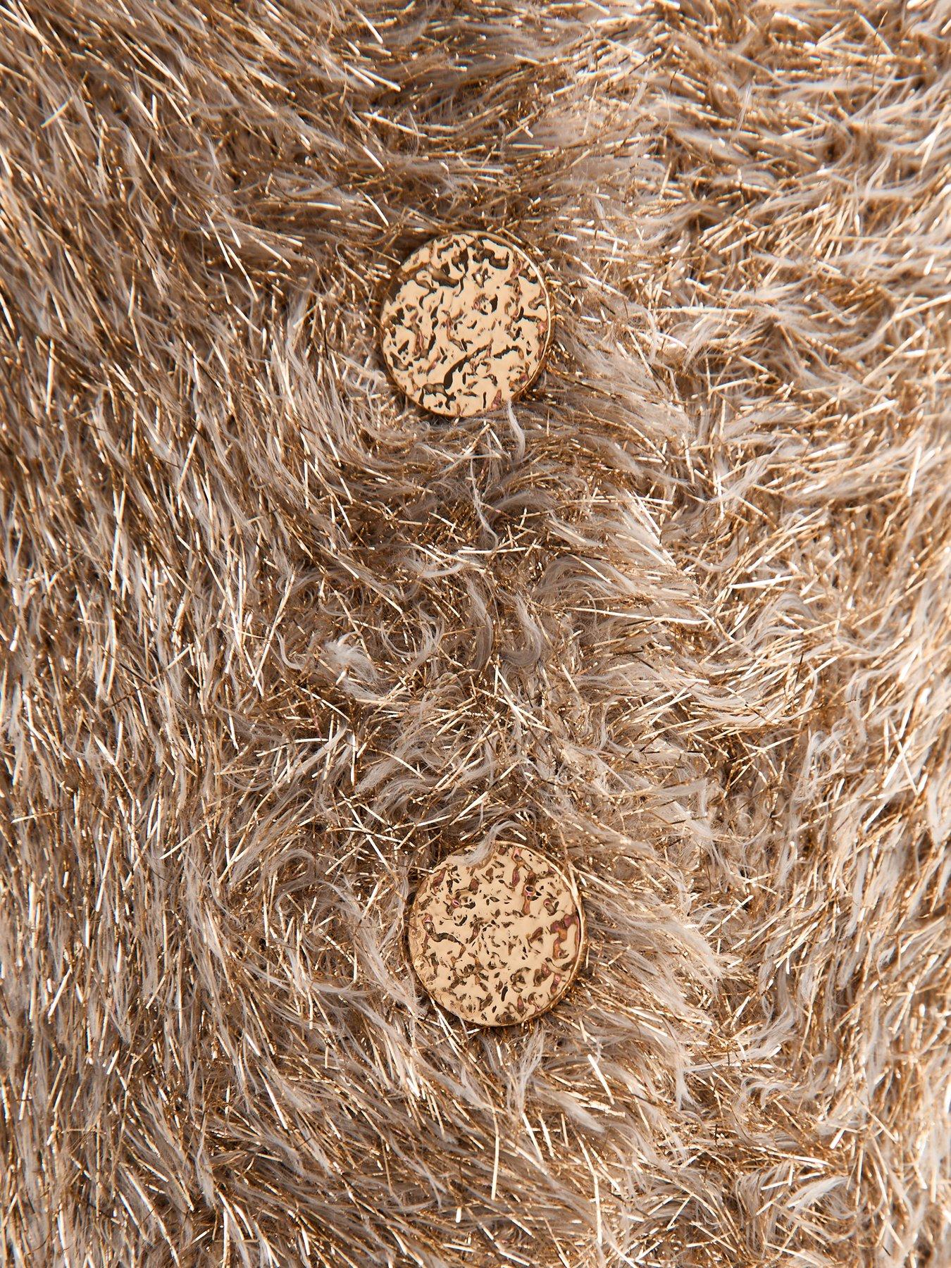 Image 6 of 6 of New Look Sparkle Knit V-neck Cardigan - Gold