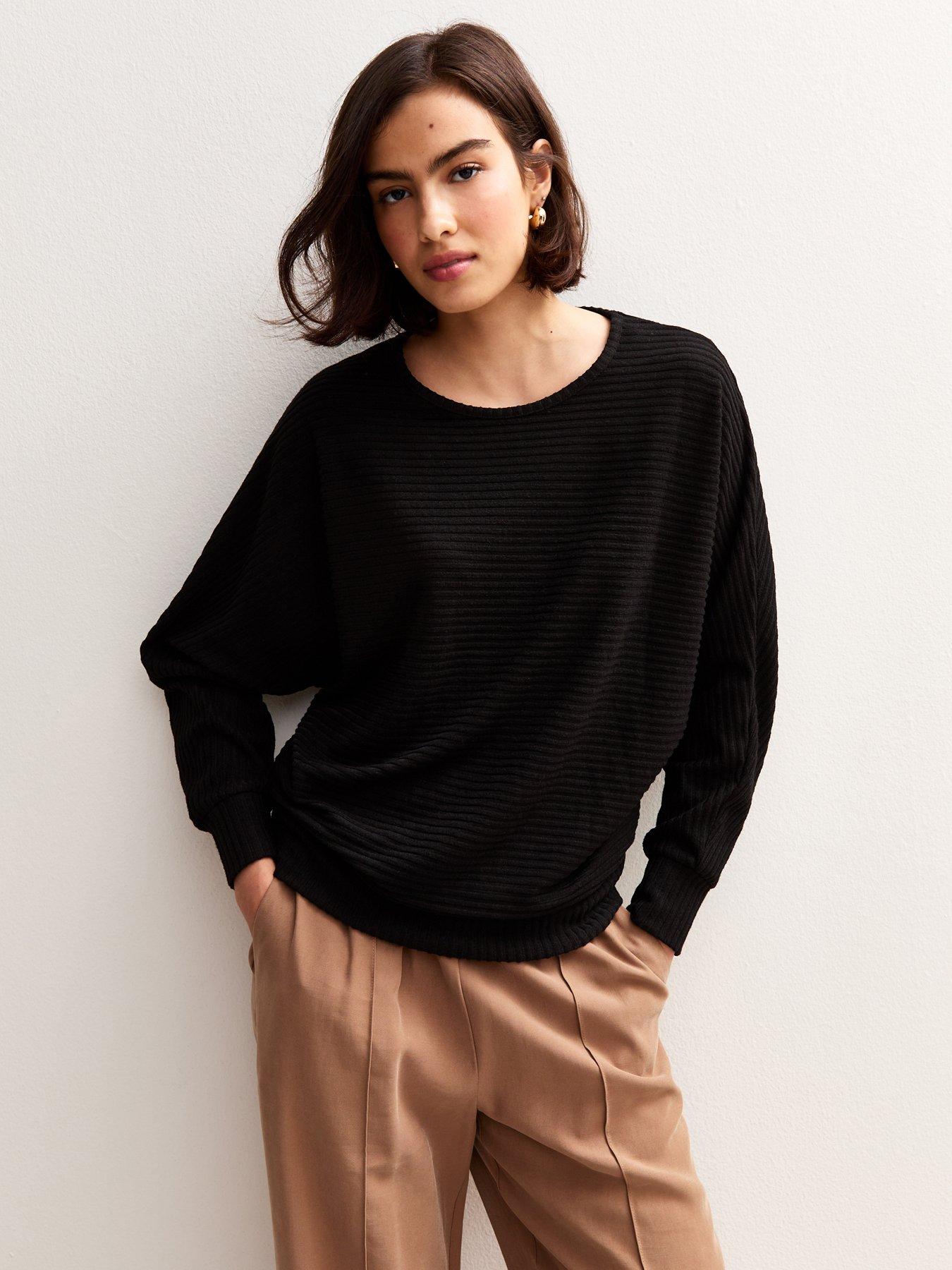 New Look Soft Touch Ribbed Batwing Sleeve Top - Black