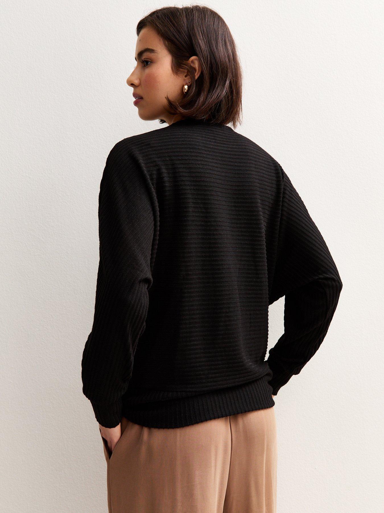 Image 2 of 5 of New Look Soft Touch Ribbed Batwing Sleeve Top - Black