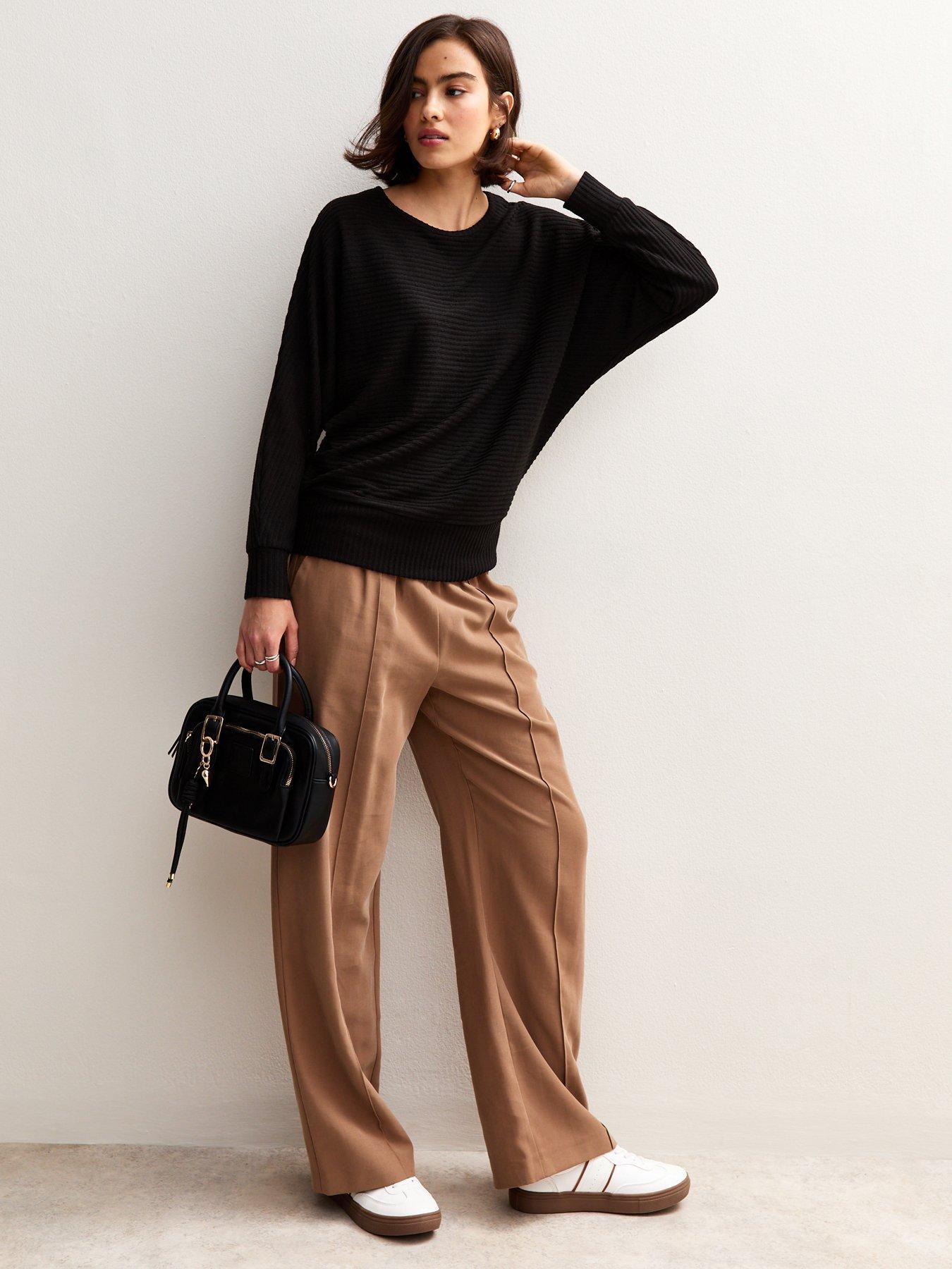 Image 3 of 5 of New Look Soft Touch Ribbed Batwing Sleeve Top - Black