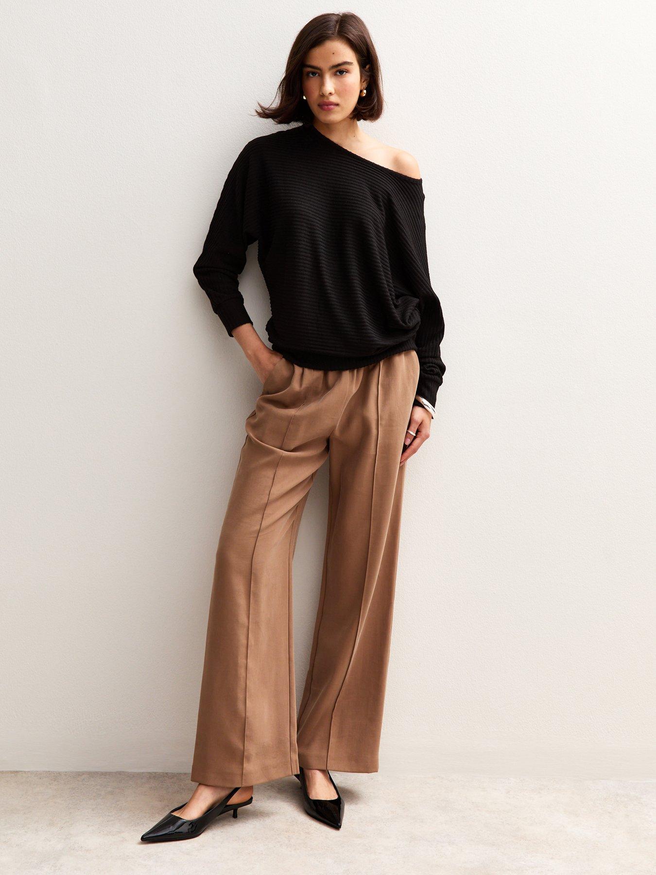 Image 4 of 5 of New Look Soft Touch Ribbed Batwing Sleeve Top - Black