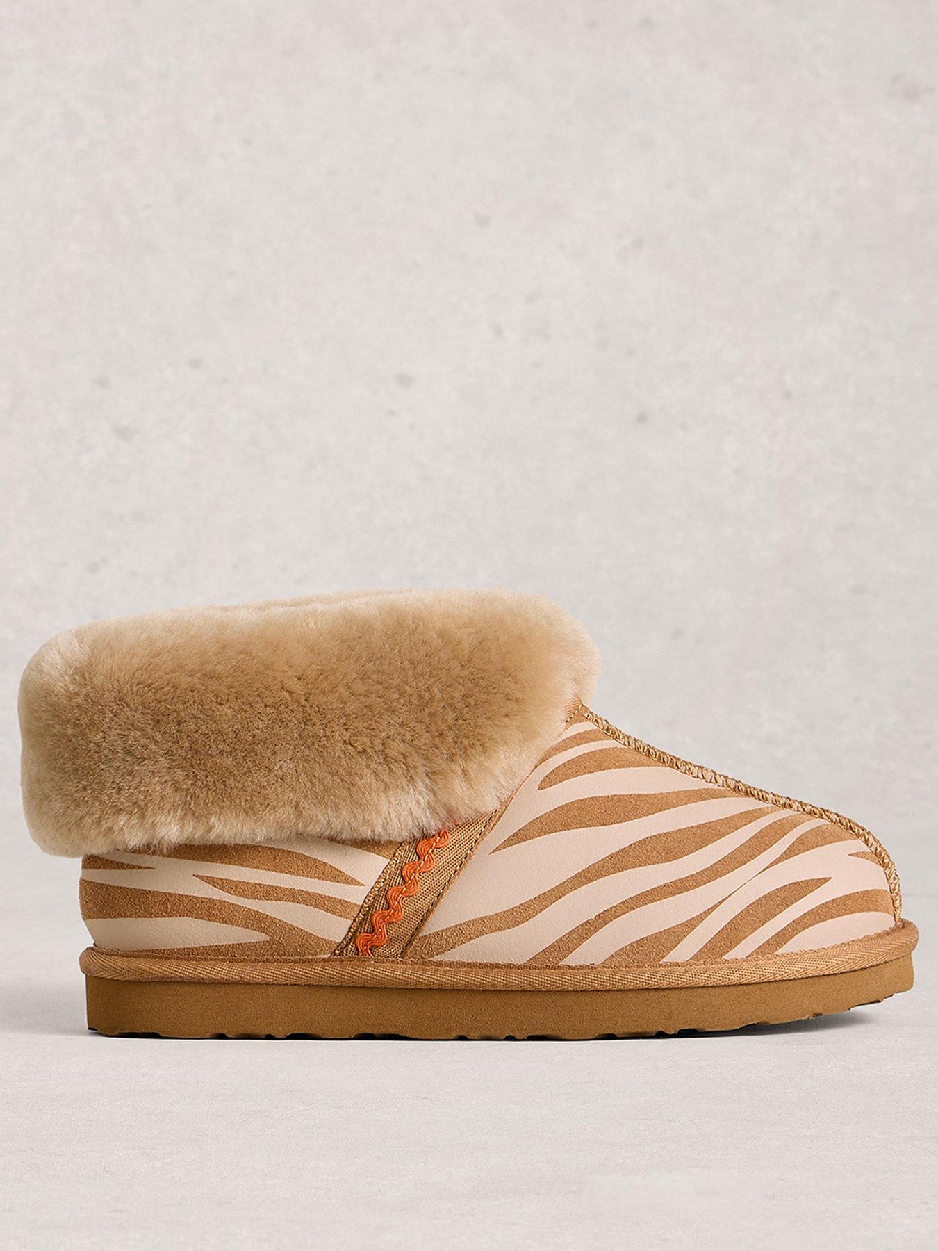 White Stuff Suede Shearling Slipper Boot - Beige