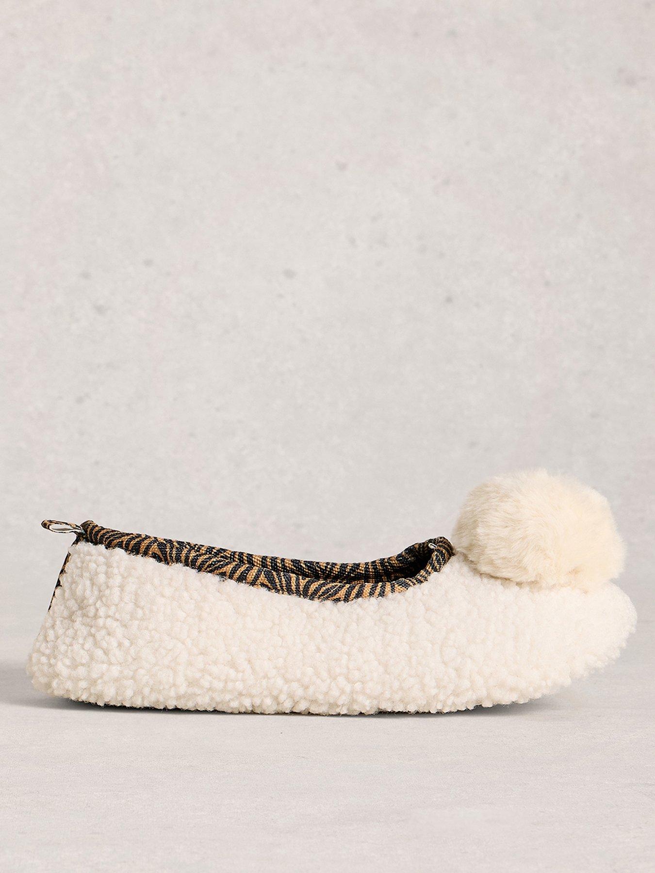 front image of white-stuff-pom-ballet-slipper-cream