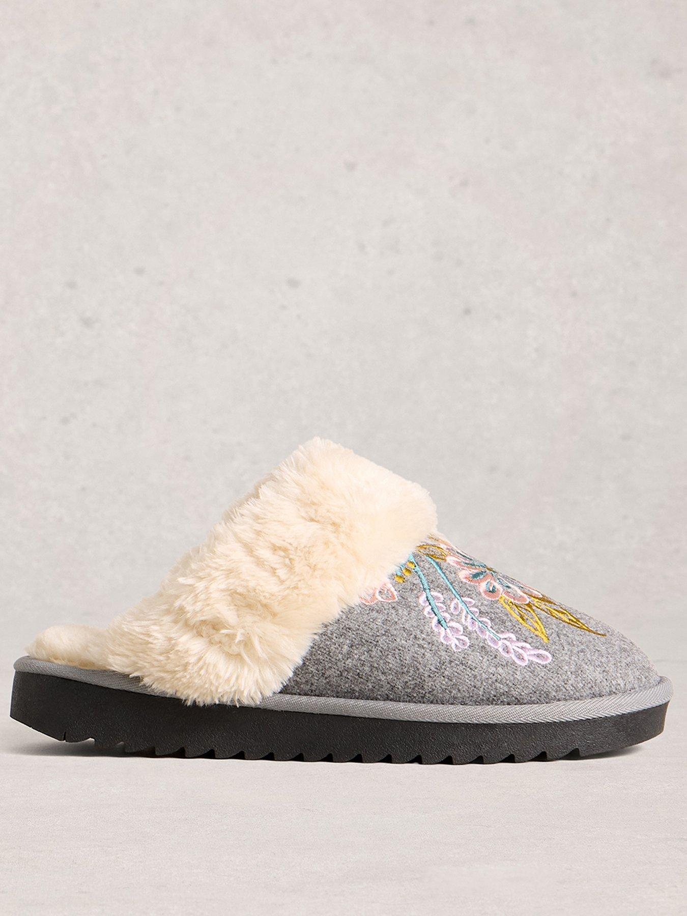 White Stuff Floral Mule Slipper - Grey