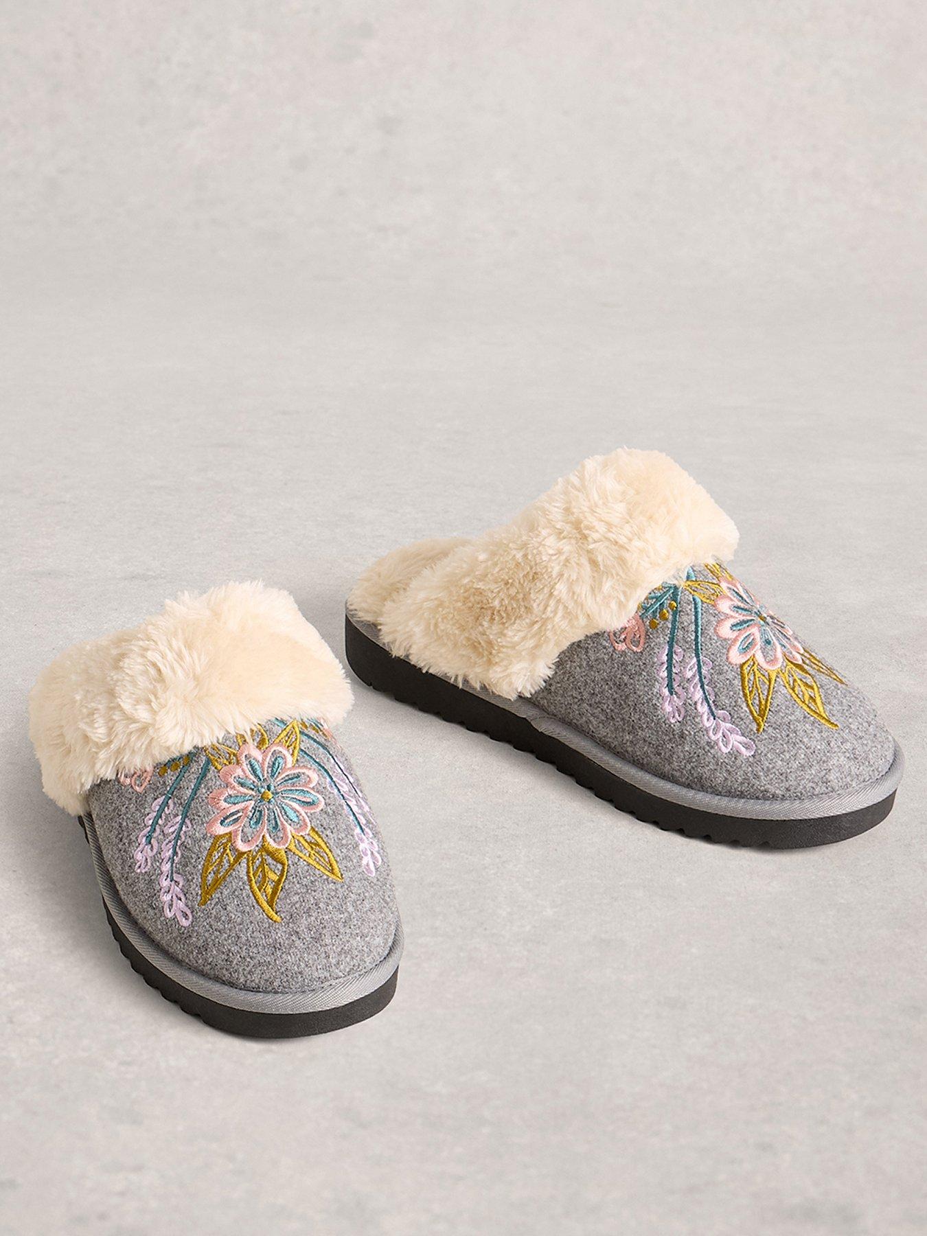  image of white-stuff-floral-mule-slipper-grey