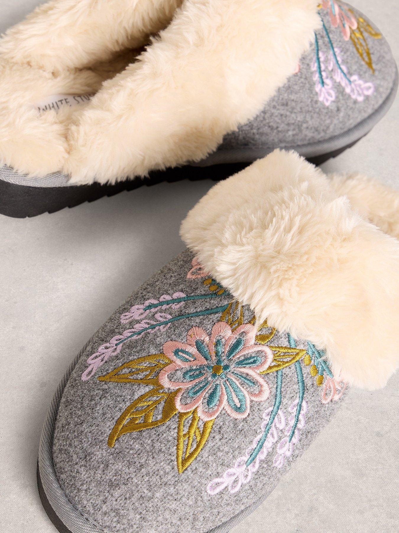  image of white-stuff-floral-mule-slipper-grey