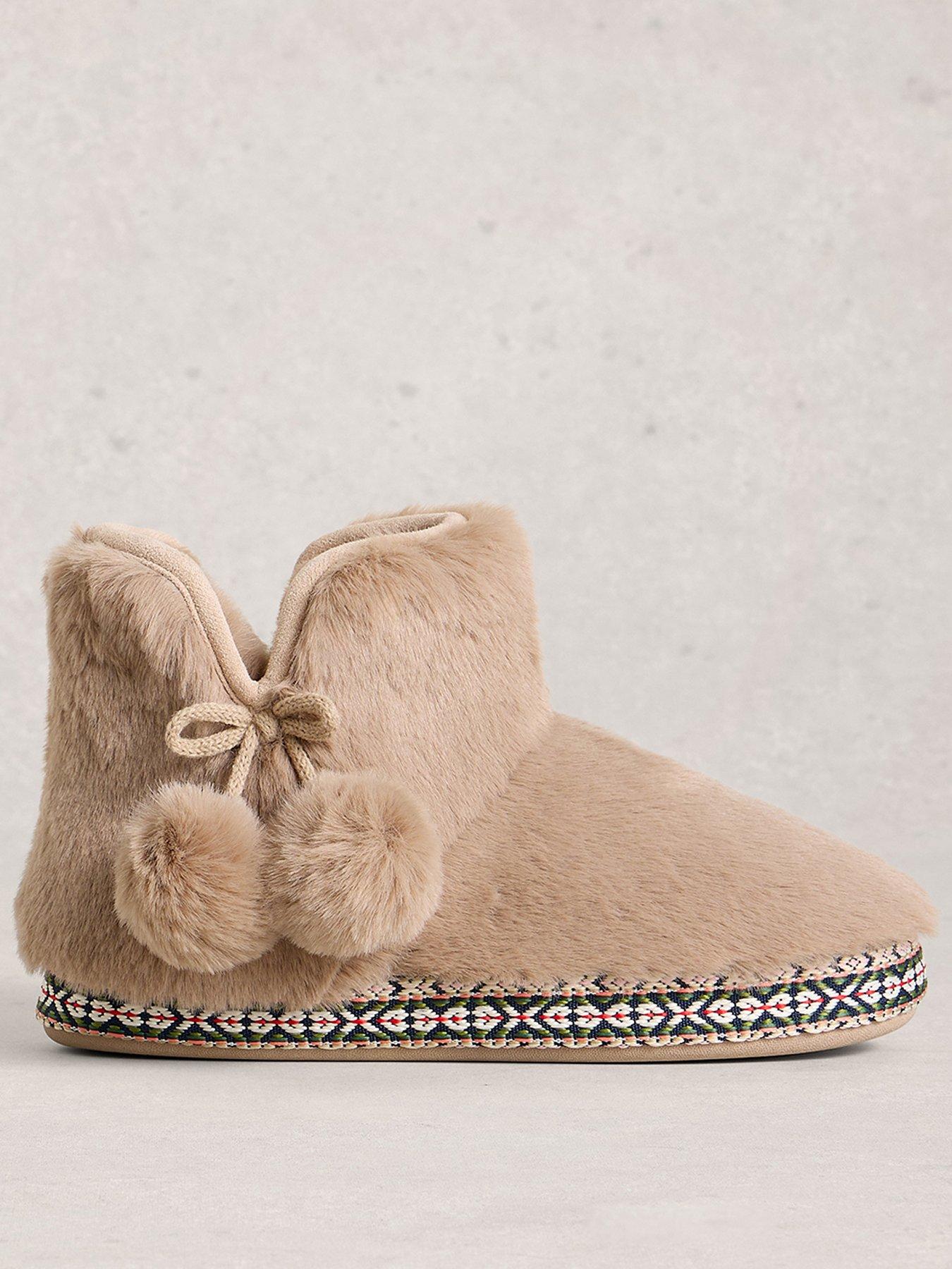 White Stuff Faux Fur Bootie Slipper - Beige