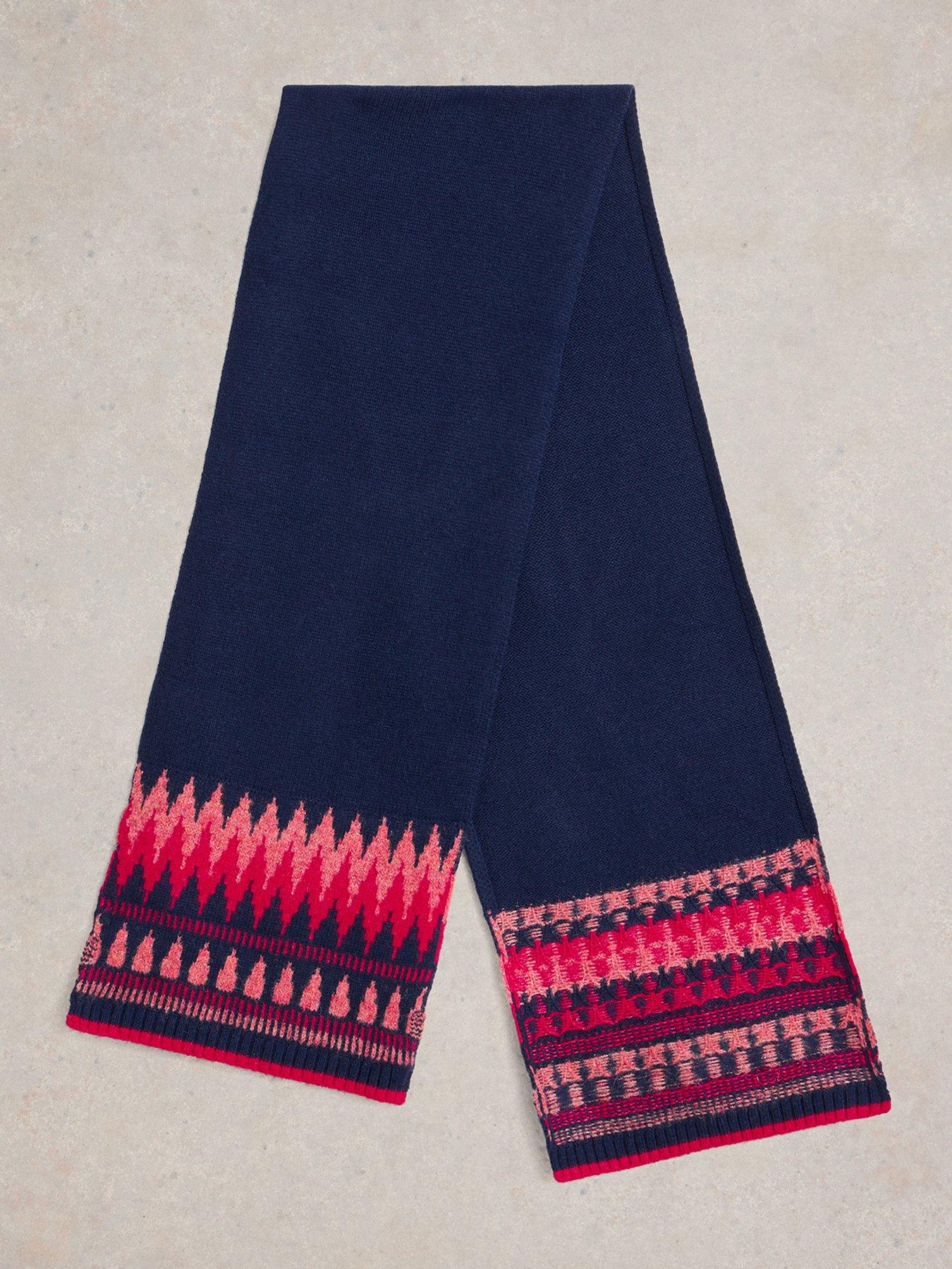  image of white-stuff-fairisle-knitted-scarf-blue
