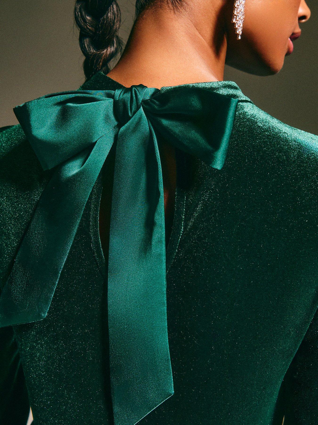  image of new-look-velvet-high-neck-long-sleeve-mini-dress-dark-green