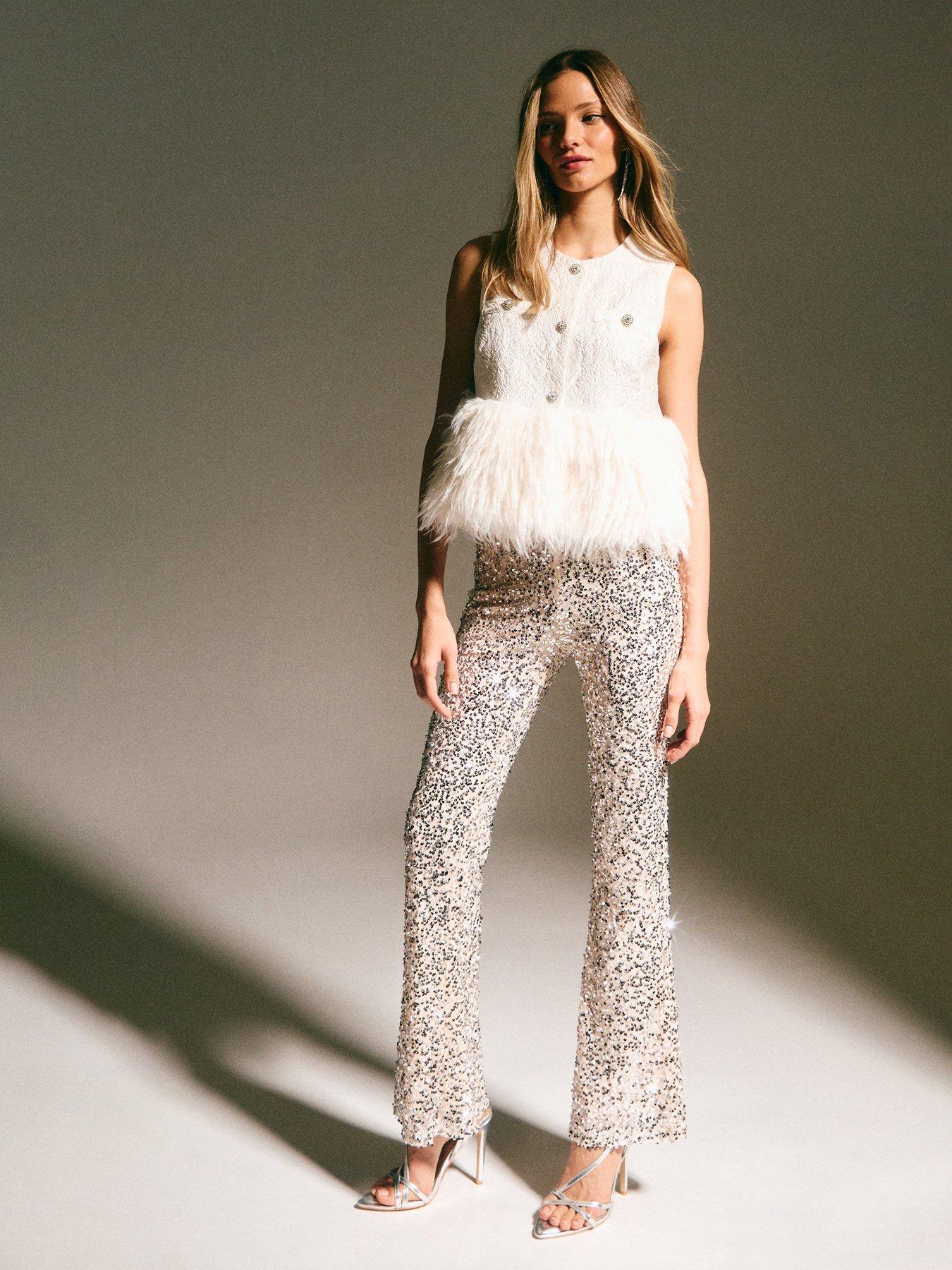 New Look Sequin Flared Trousers - Gold