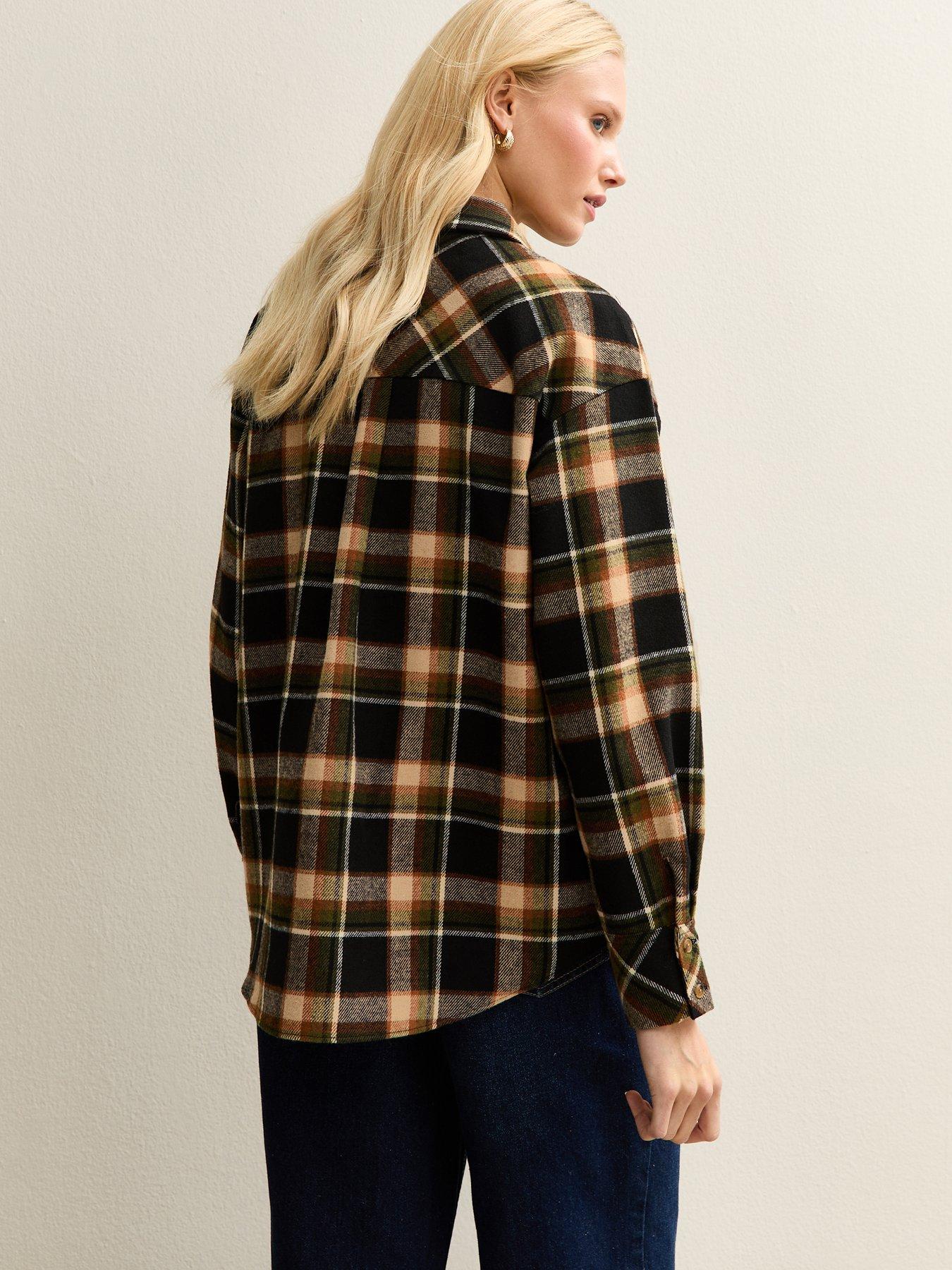  image of new-look-brown-checked-brushed-shirt