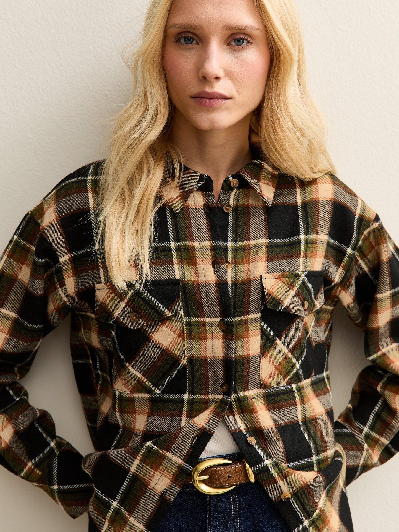  image of new-look-brown-checked-brushed-shirt