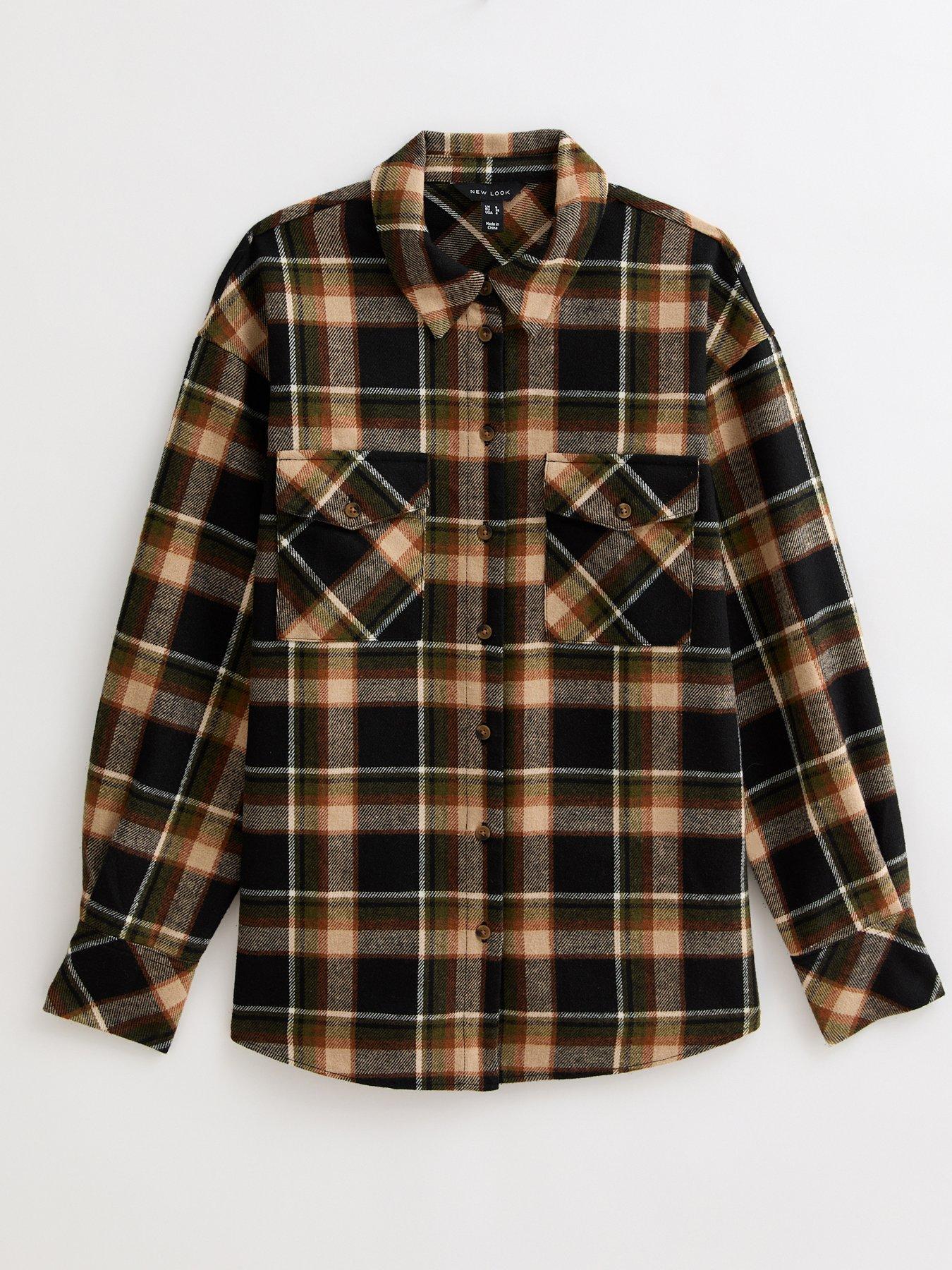  image of new-look-brown-checked-brushed-shirt