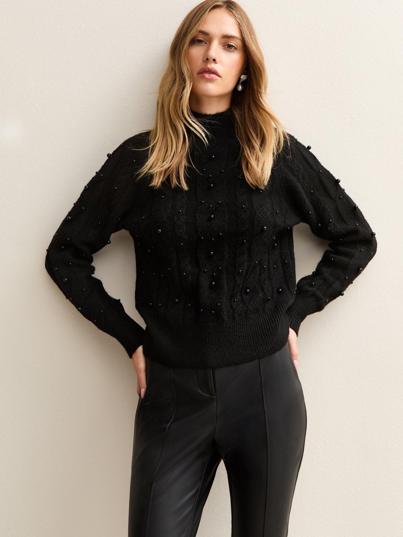 New Look Black Cable Knit Bead Embellished Jumper