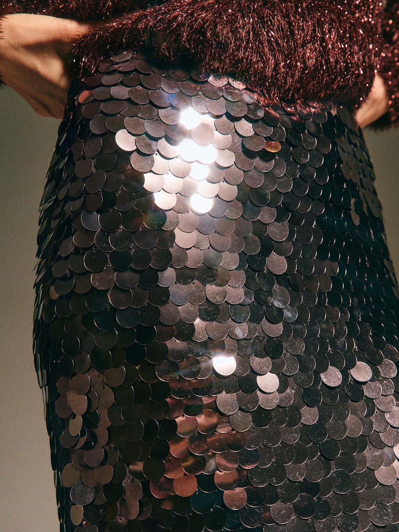  image of new-look-sequin-midi-skirt-dark-brown