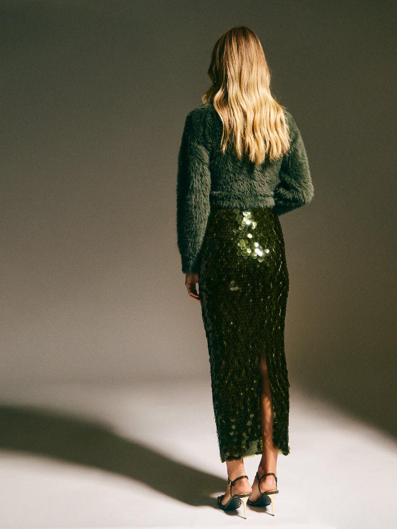  image of new-look-khaki-sequin-midi-skirt