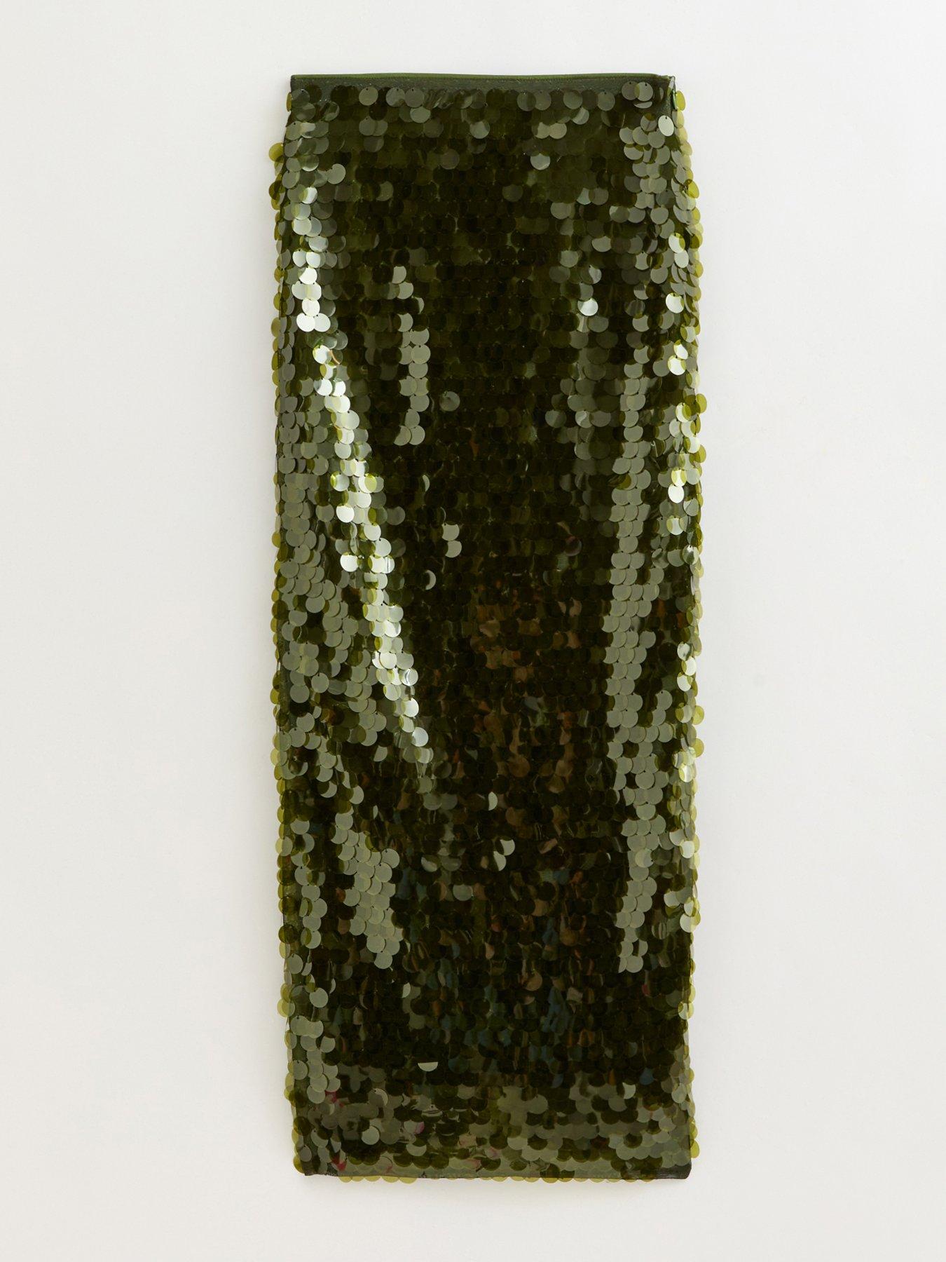  image of new-look-khaki-sequin-midi-skirt