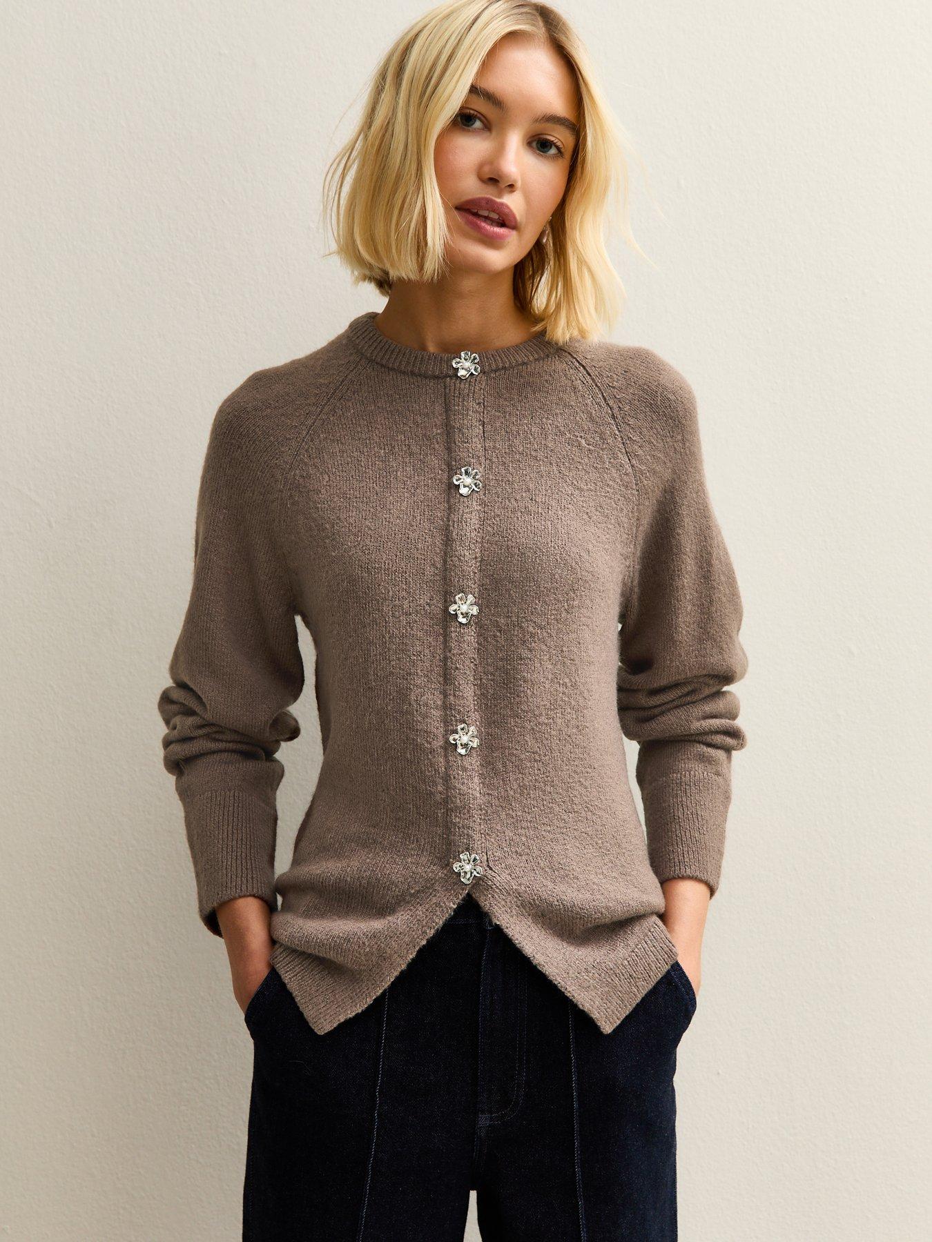 New Look Flower Appliqué Jumper Brown Littlewoods