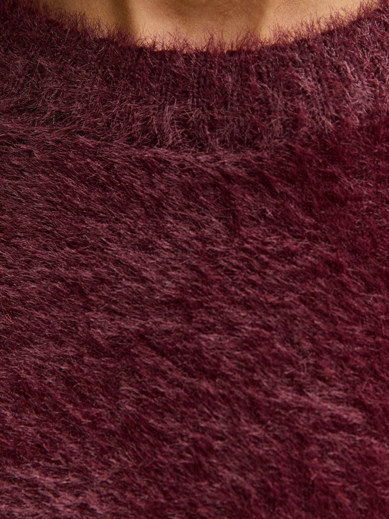 Image 5 of 5 of New Look Burgundy Fluffy Knit Crew Neck Jumper