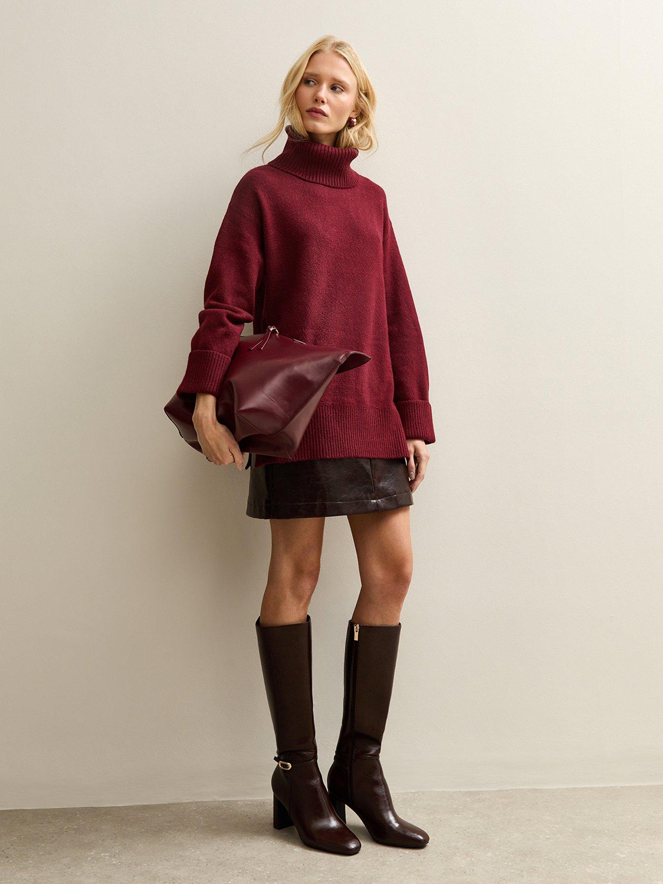 New Look Dark Red Longline Roll Neck Jumper