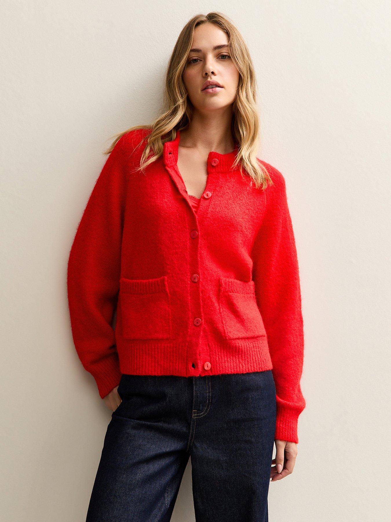 New Look Bright Red Double Pocket Cardigan
