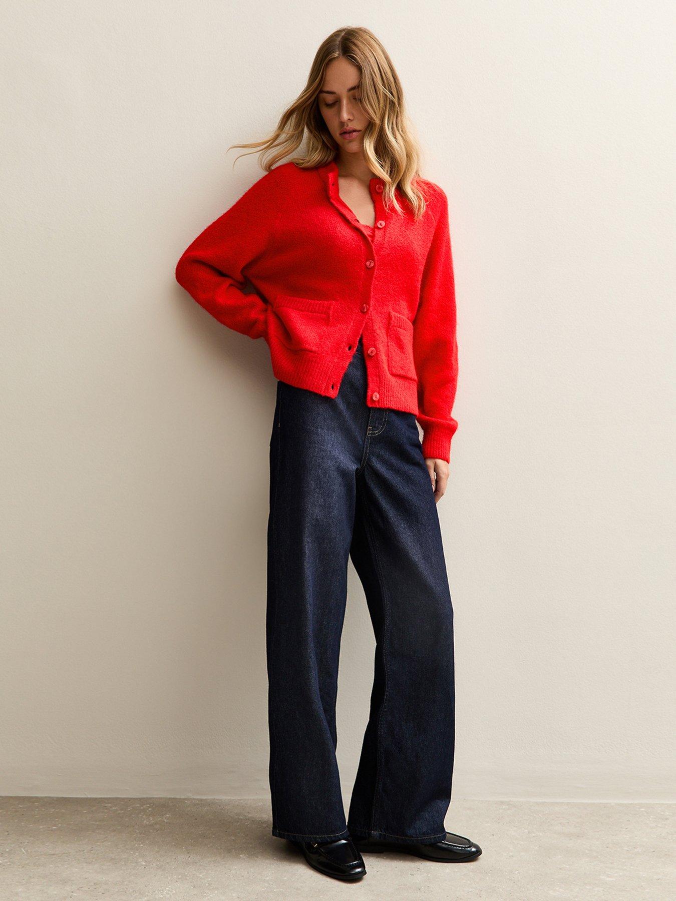  image of new-look-bright-red-double-pocket-cardigan