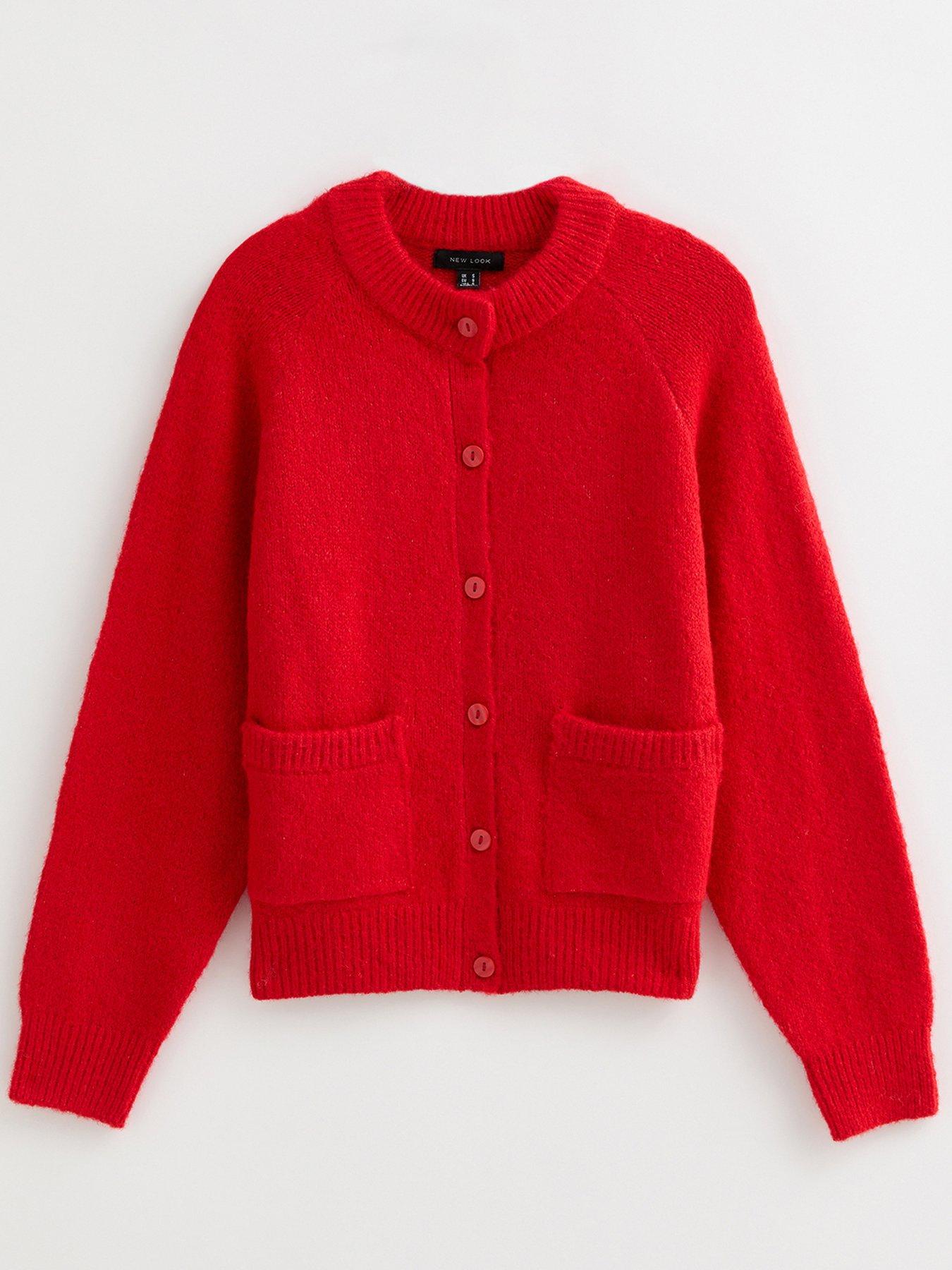  image of new-look-bright-red-double-pocket-cardigan