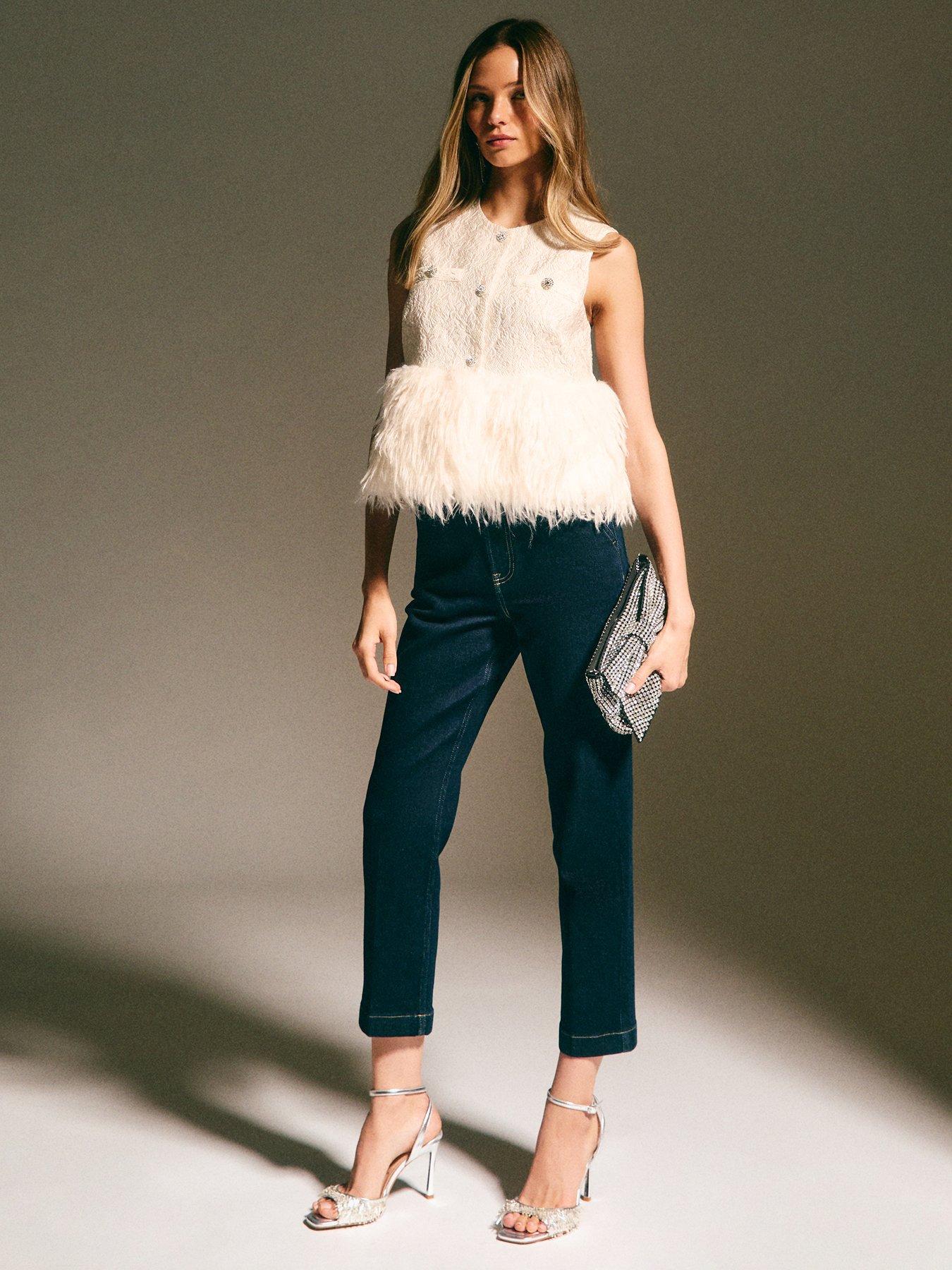  image of new-look-faux-fur-hem-sleeveless-waistcoat-top-beige