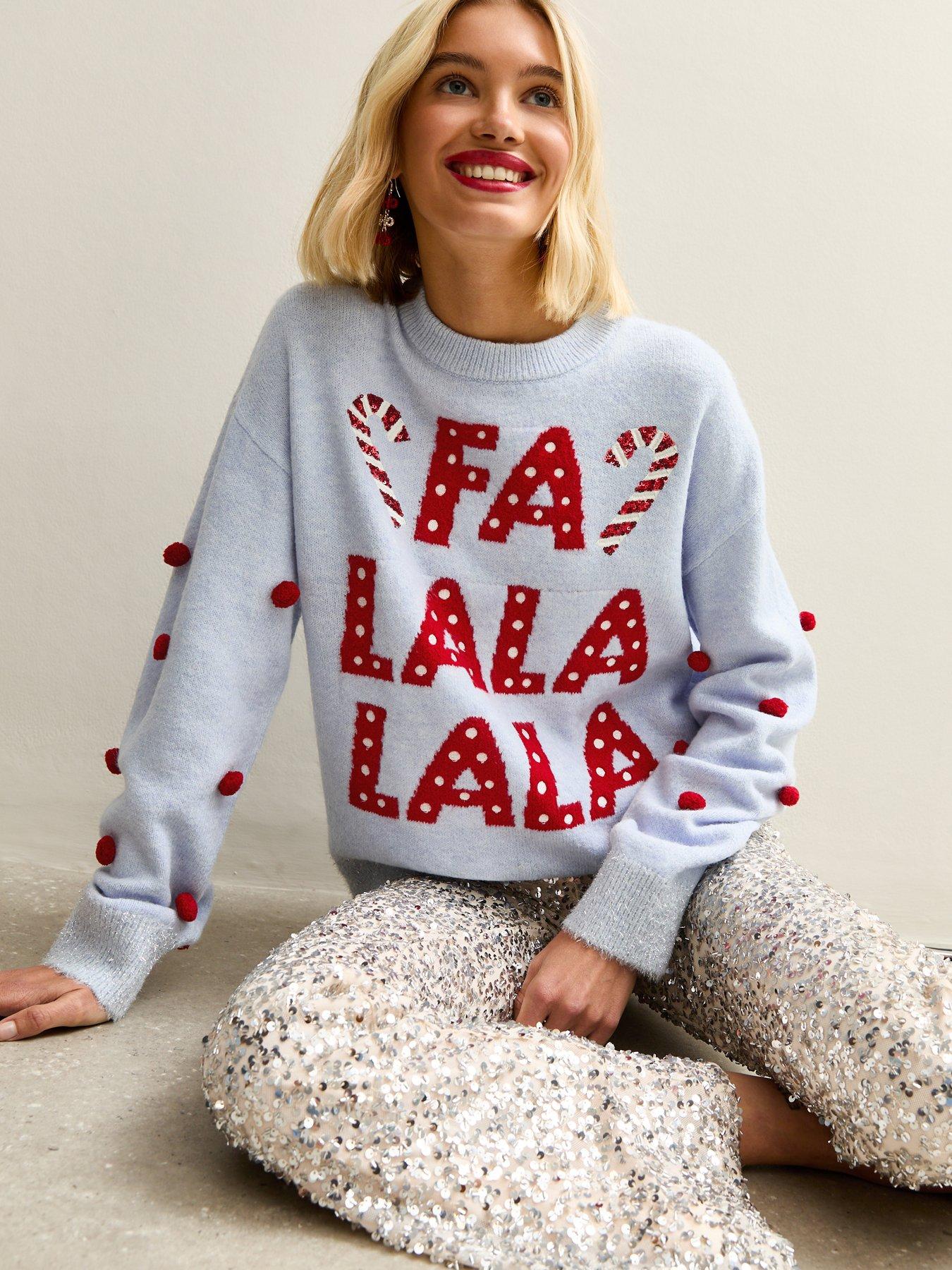 New Look Fa Lala Lala Crew Neck Christmas Jumper - Blue