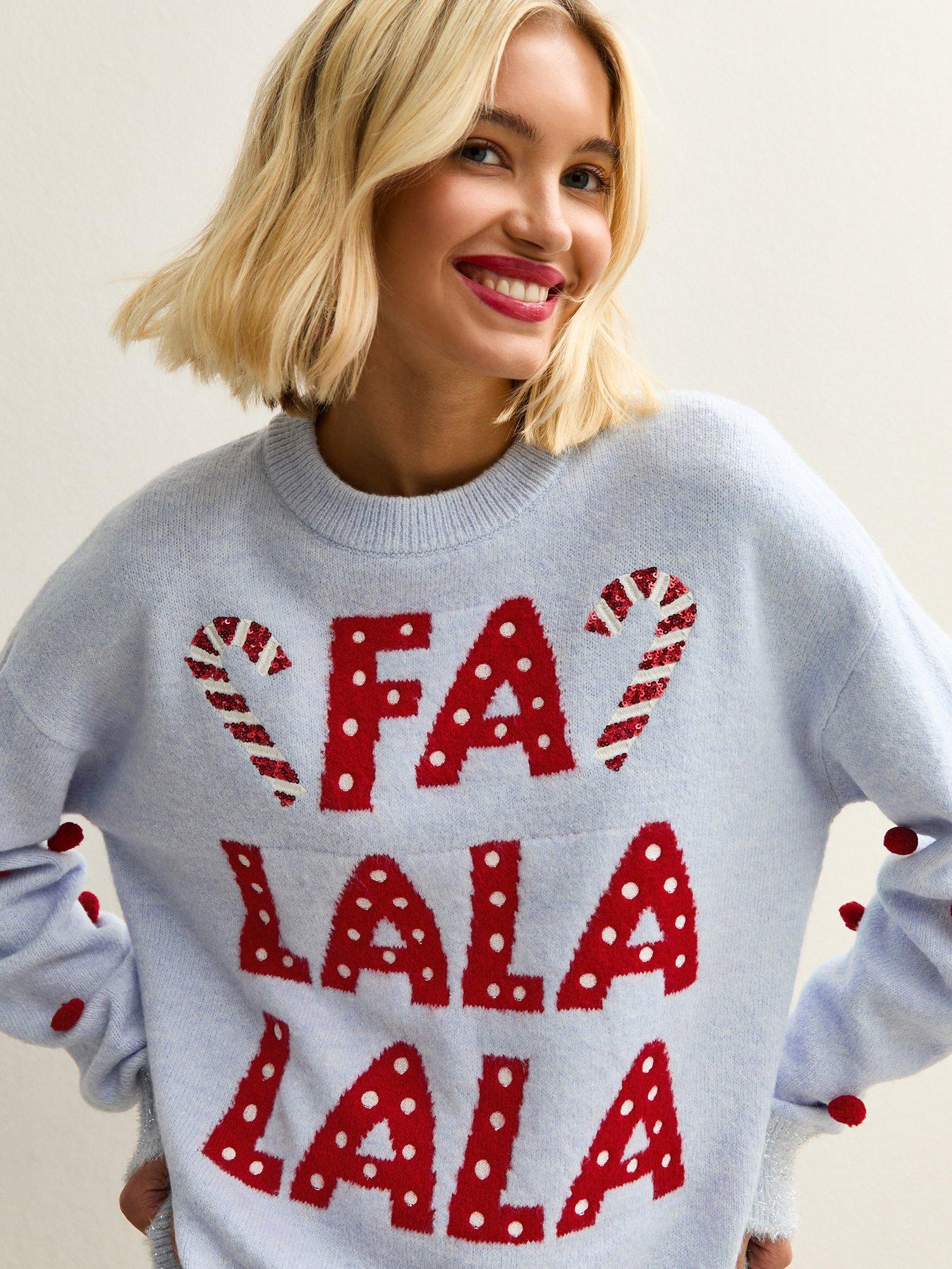 Image 4 of 5 of New Look Fa Lala Lala Crew Neck Christmas Jumper - Blue