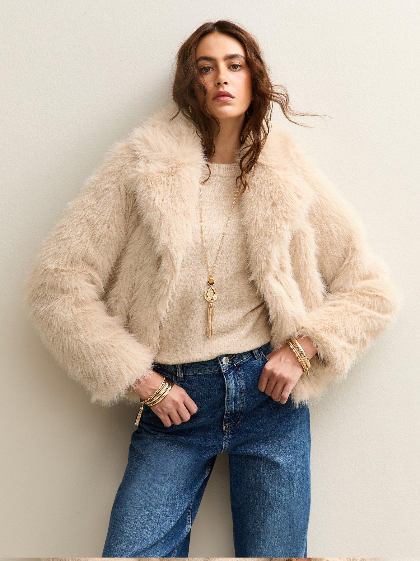 New Look Cream Faux Fur Coat