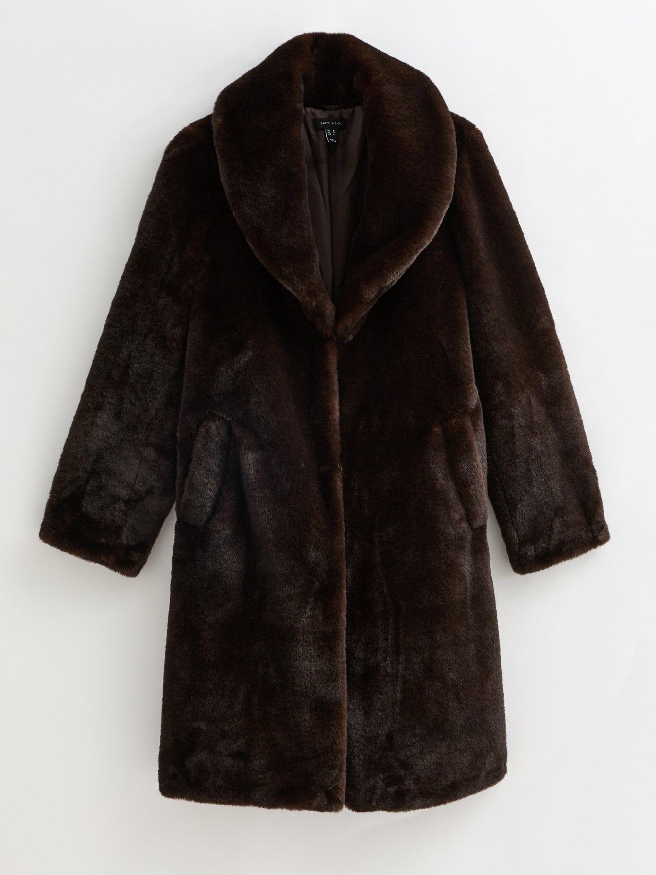Eileen Coat - Faux Fur Trim Faux Leather Coat in Dark Brown main image 0