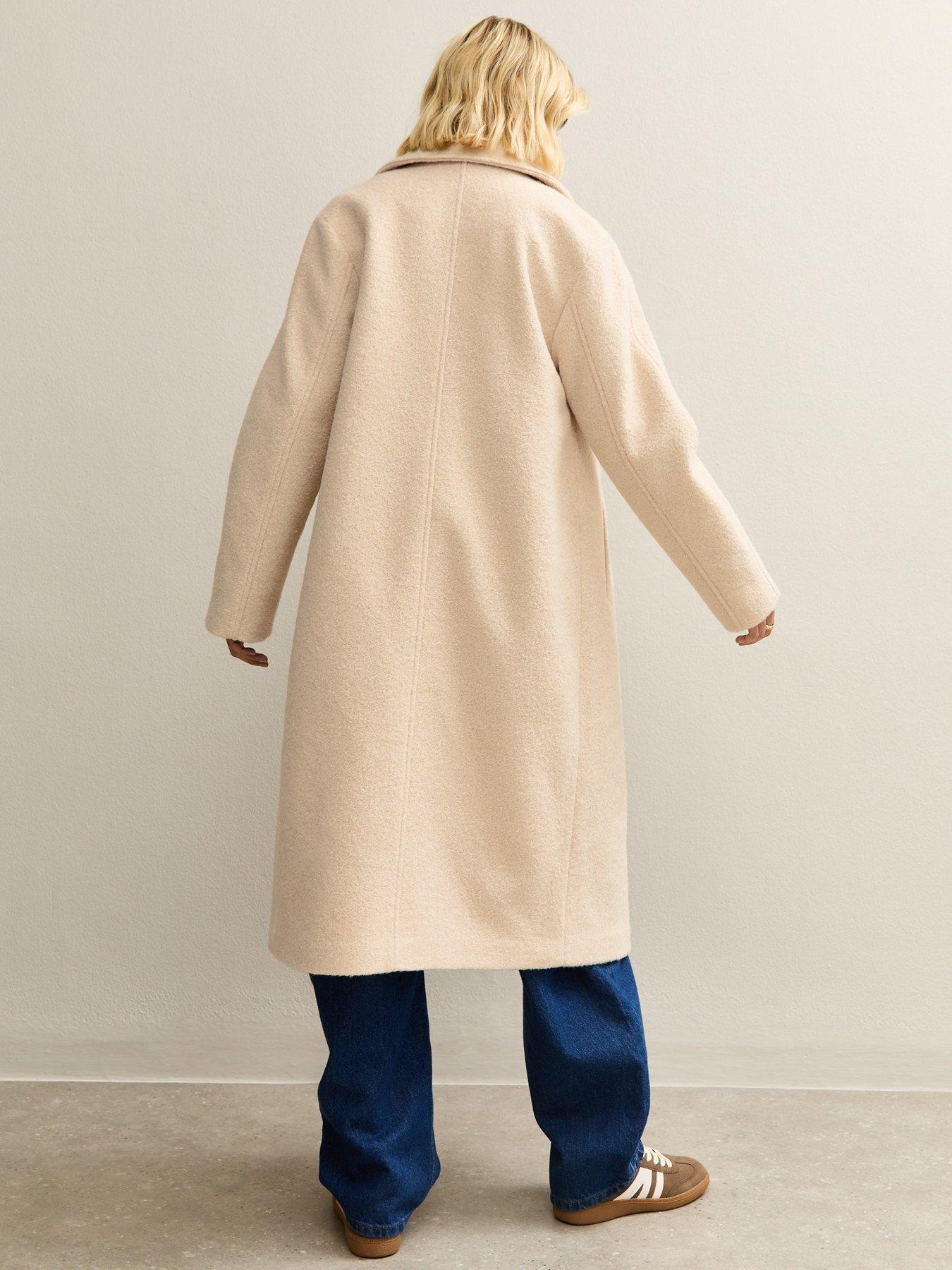 Image 2 of 6 of New Look Cream Textured Single Breasted Coat