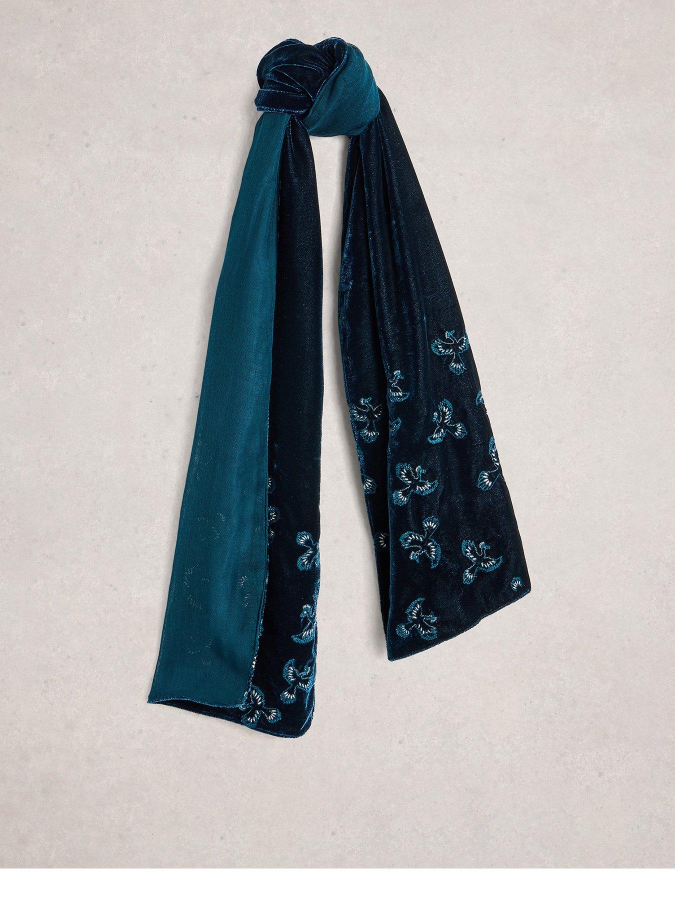 White Stuff Embroidered Velvet Scarf - Green