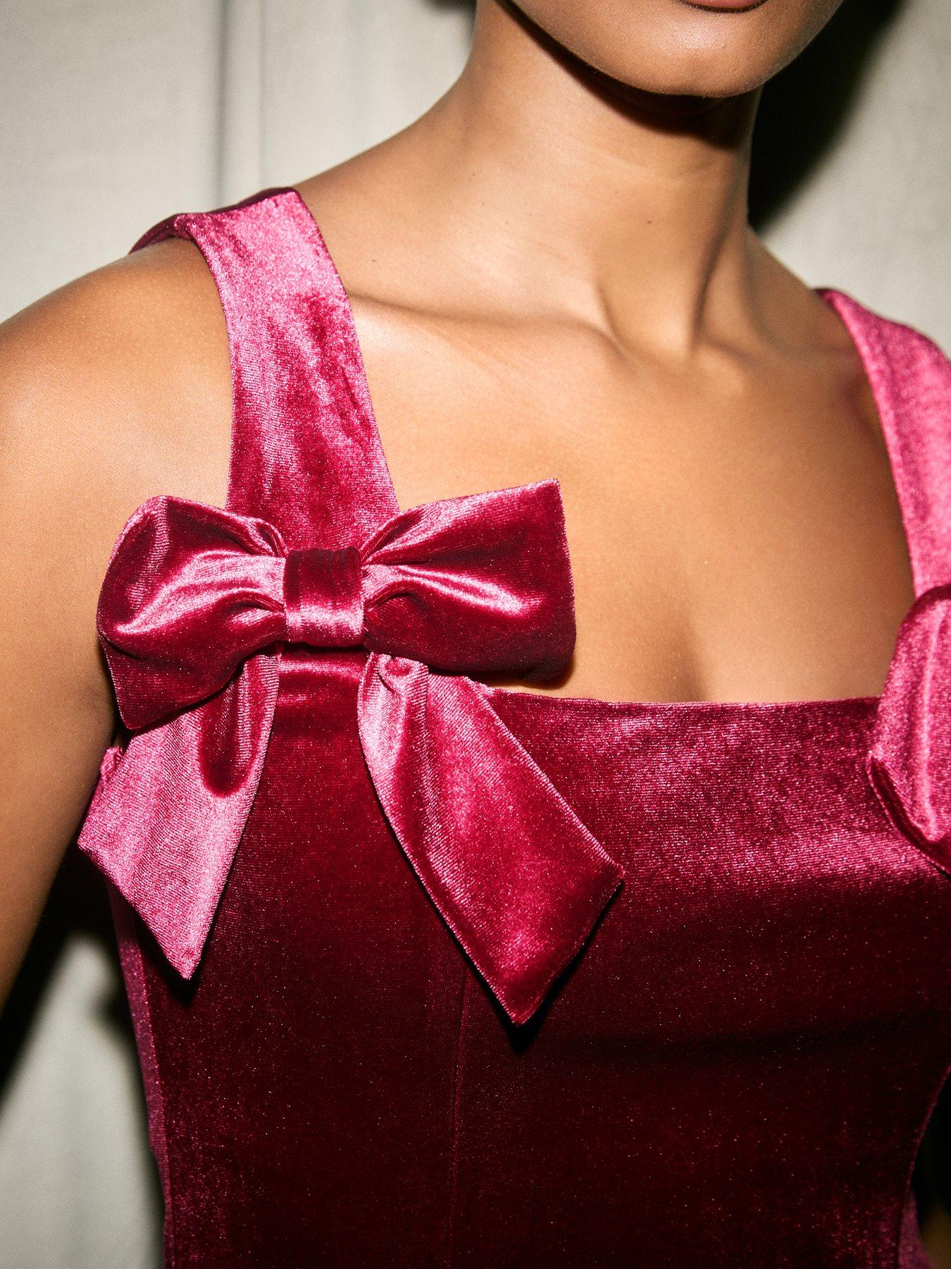 image of new-look-velvet-bow-mini-dress-red