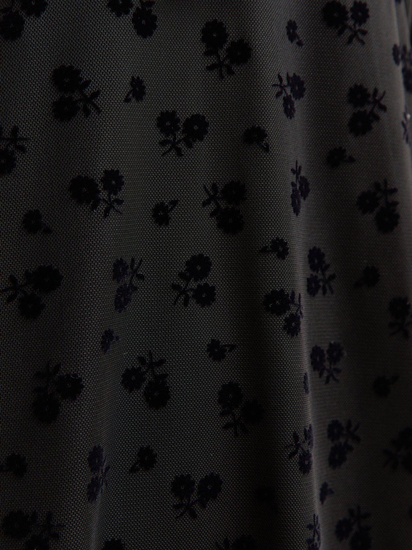  image of new-look-flocked-mesh-flared-sleeve-mini-dress-black