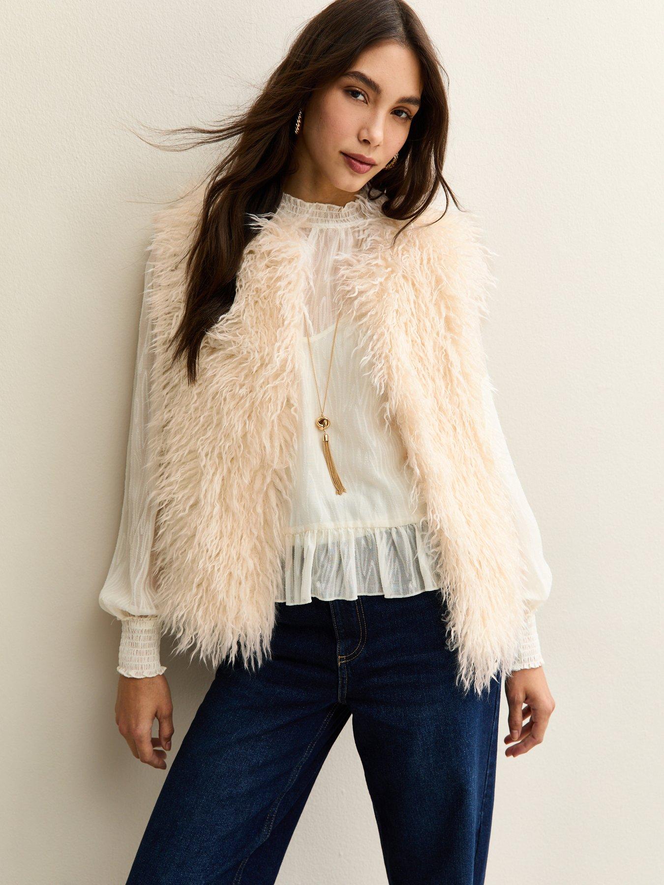 Image 1 of 5 of New Look Off White Faux Fur Gilet